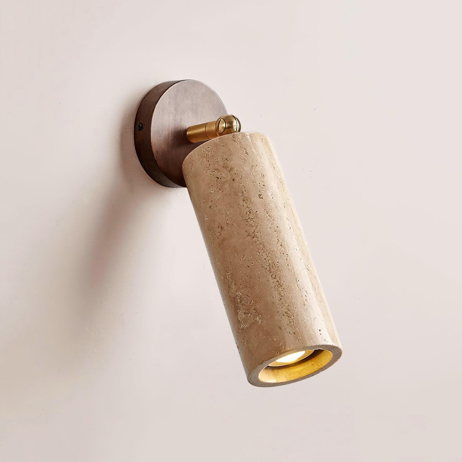 Lámpara de Pared de Travertino Mireille con Base de Madera y Metal Dorado 10