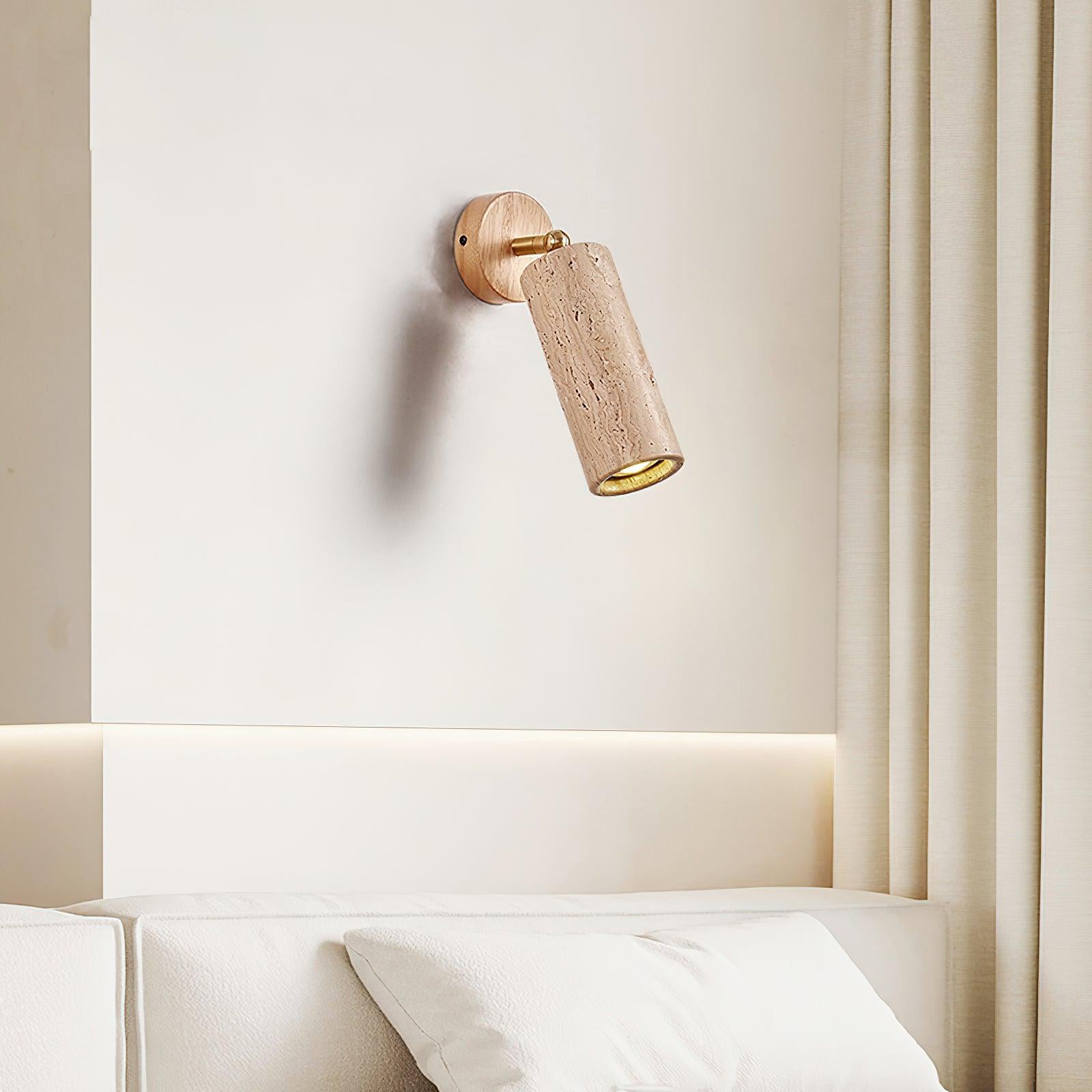 Lámpara de Pared de Travertino Mireille con Base de Madera y Metal Dorado 3