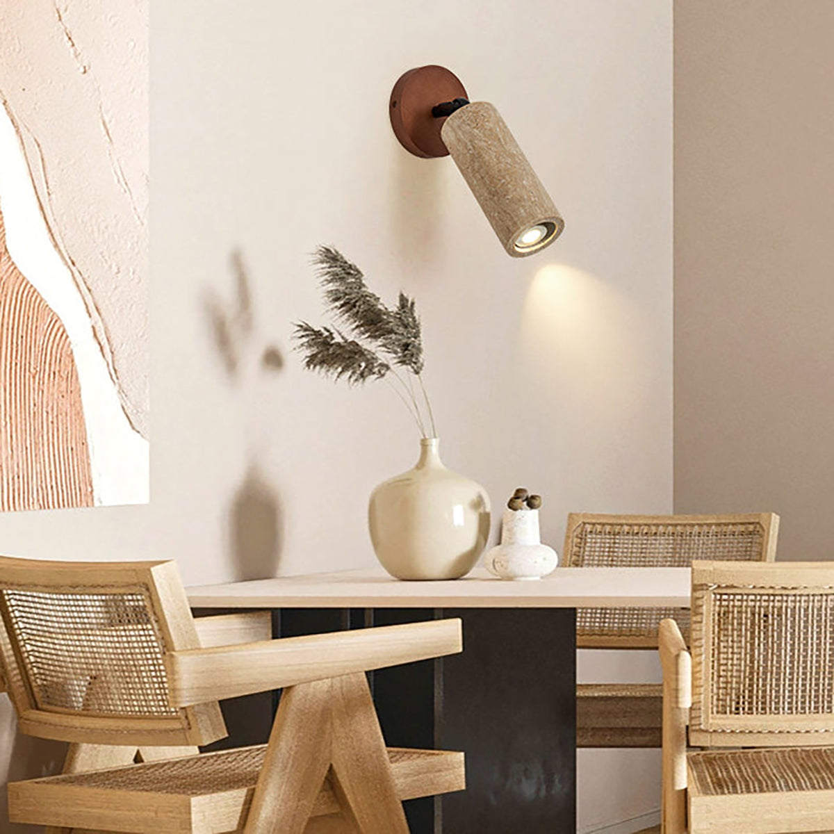 Lámpara de Pared de Travertino Mireille con Base de Madera y Metal Dorado 6