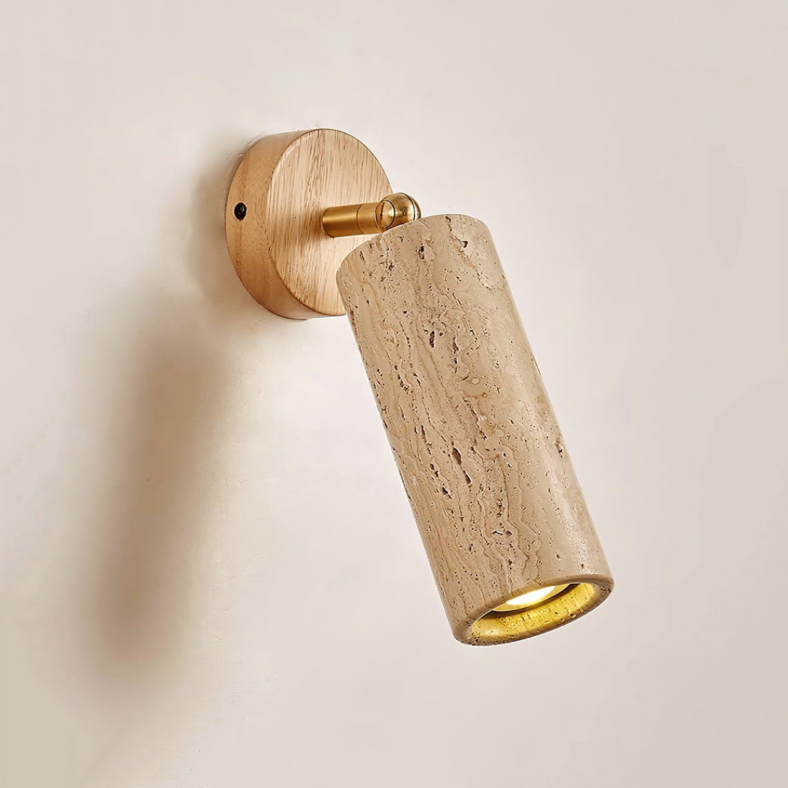 Lámpara de Pared de Travertino Mireille con Base de Madera y Metal Dorado 9