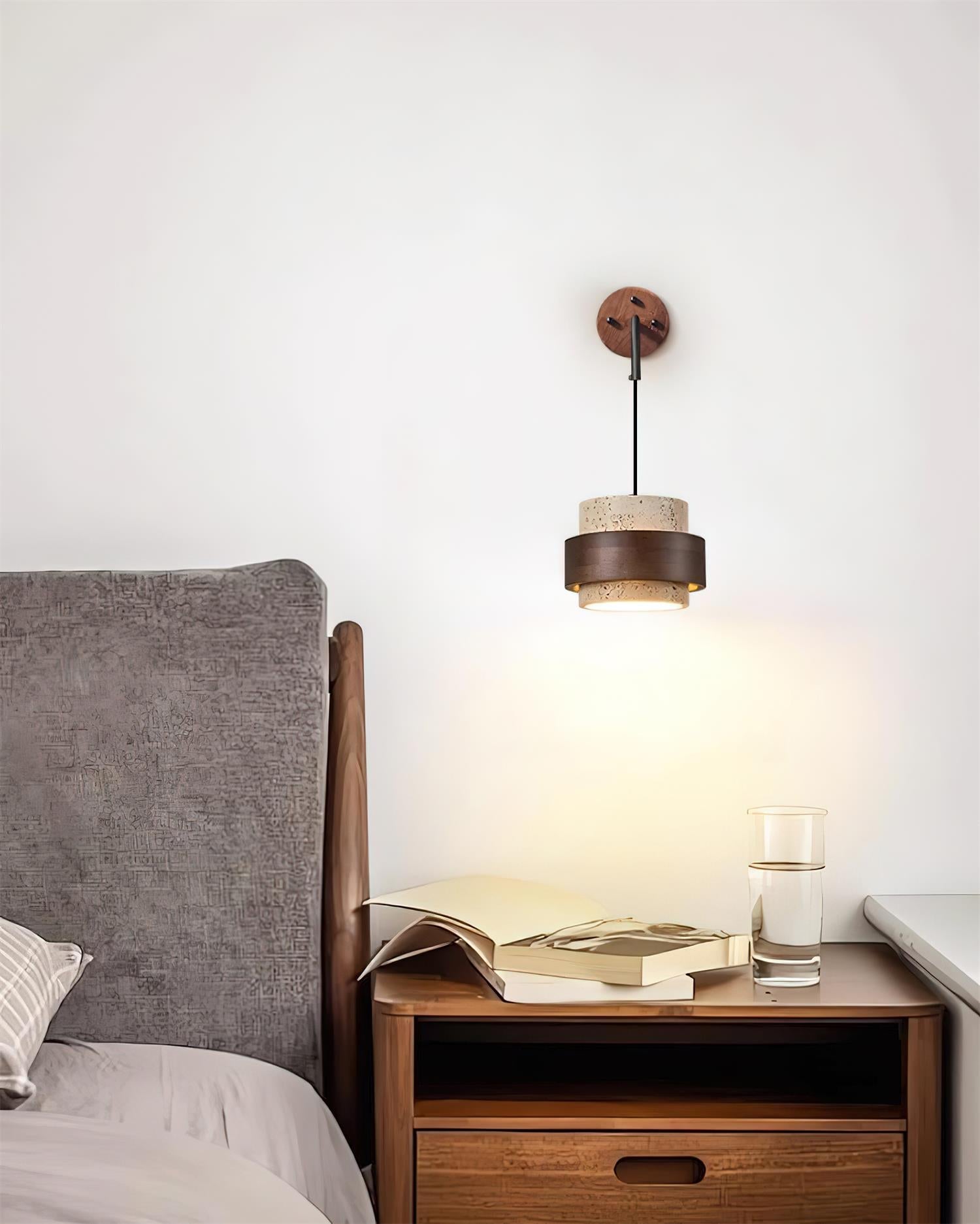 Lámpara de Pared de Travertino Natural con Diseño Cilíndrico y Acabado en Madera 3