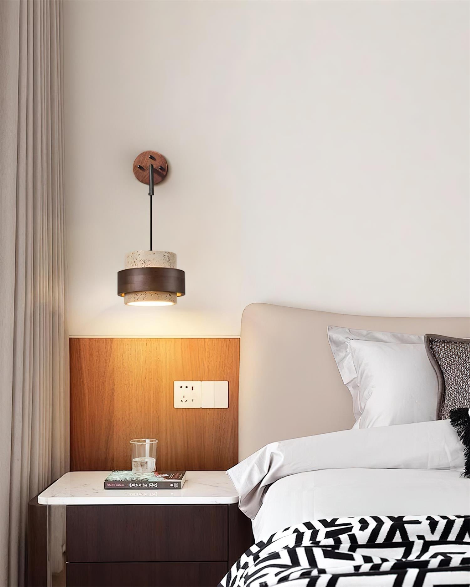 Lámpara de Pared de Travertino Natural con Diseño Cilíndrico y Acabado en Madera 5