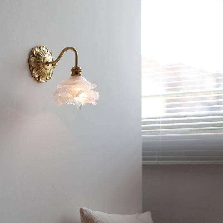 Lámpara de Pared de Vidrio Curvo con Brazo Flexible de Latón 0