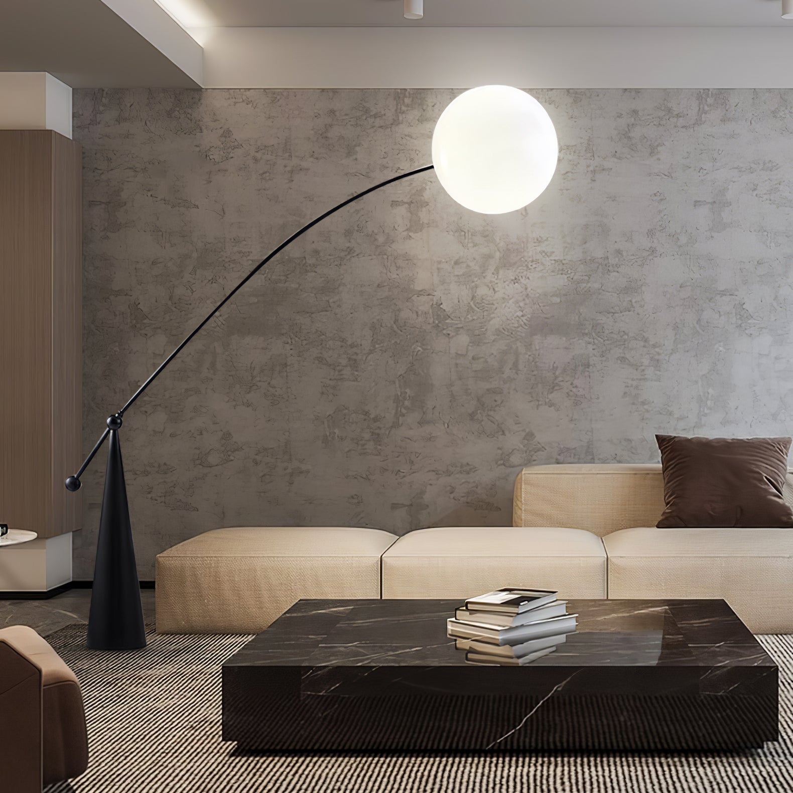 Lámpara de Pie Arco Opalina con Pantallas de Vidrio y Acabado Negro – Iluminación Interior 5