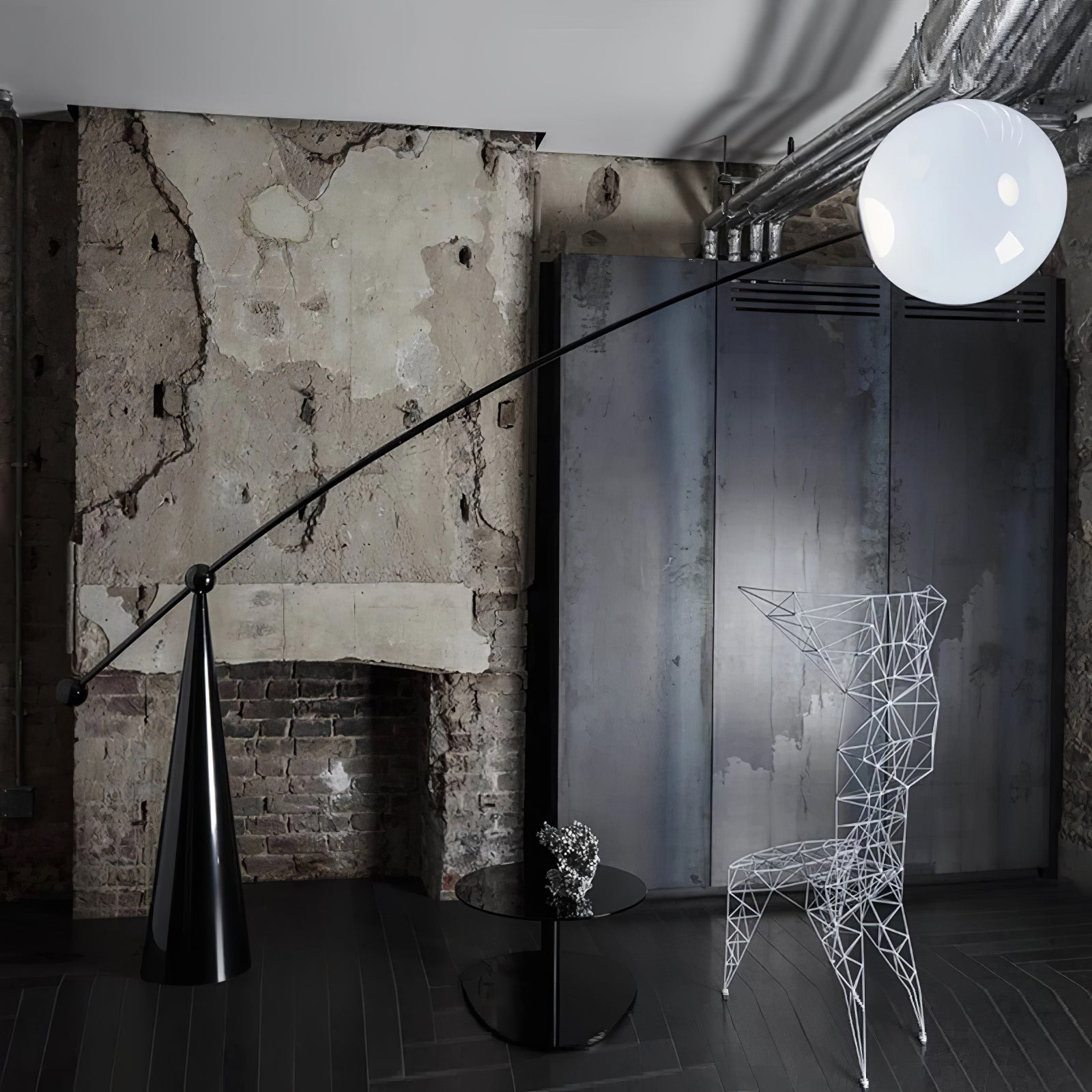 Lámpara de Pie Arco Opalina con Pantallas de Vidrio y Acabado Negro – Iluminación Interior 7