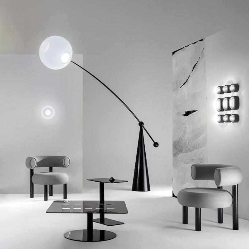 Lámpara de Pie Arco Opalina con Pantallas de Vidrio y Acabado Negro – Iluminación Interior 8