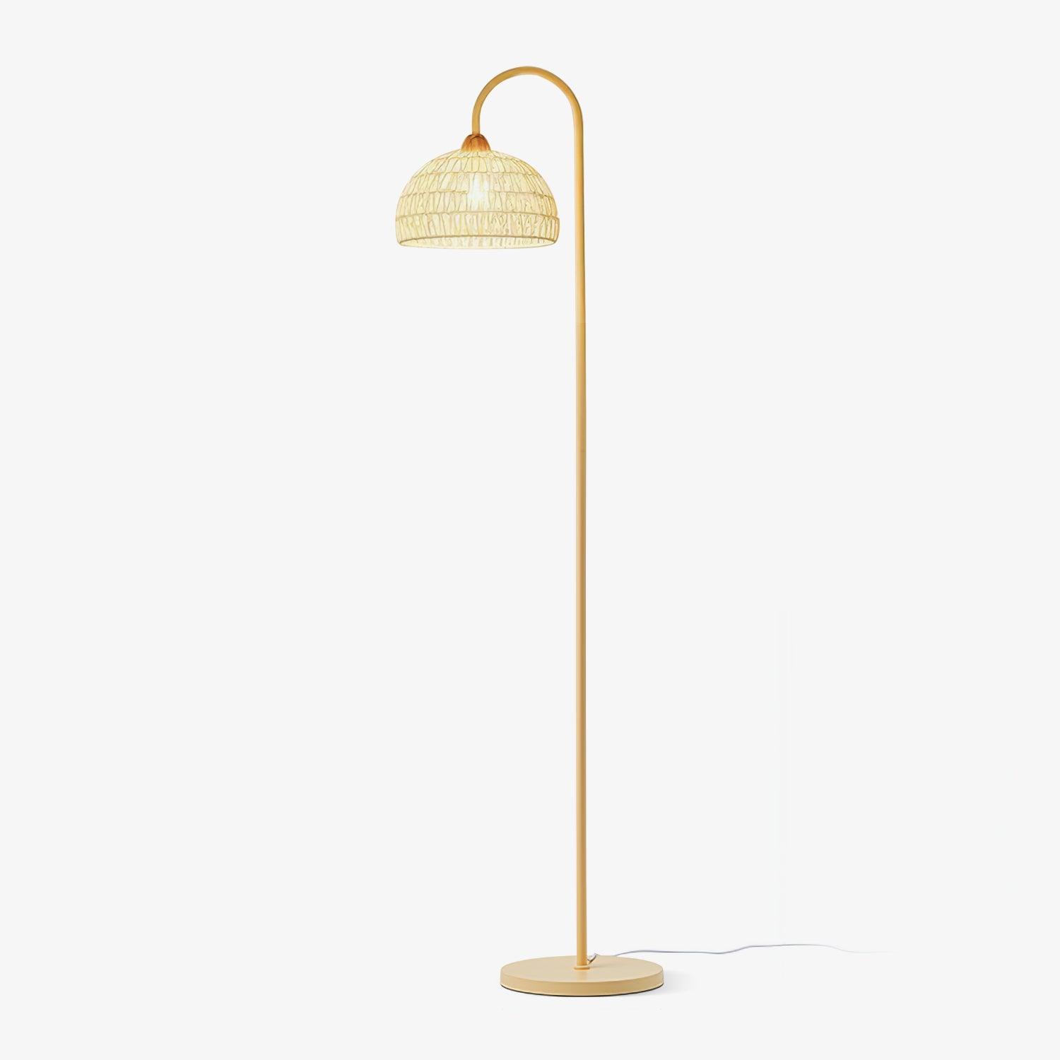 Lámpara de Pie Arco de Ratán Beige con Diseño Elegante y Moderno 0