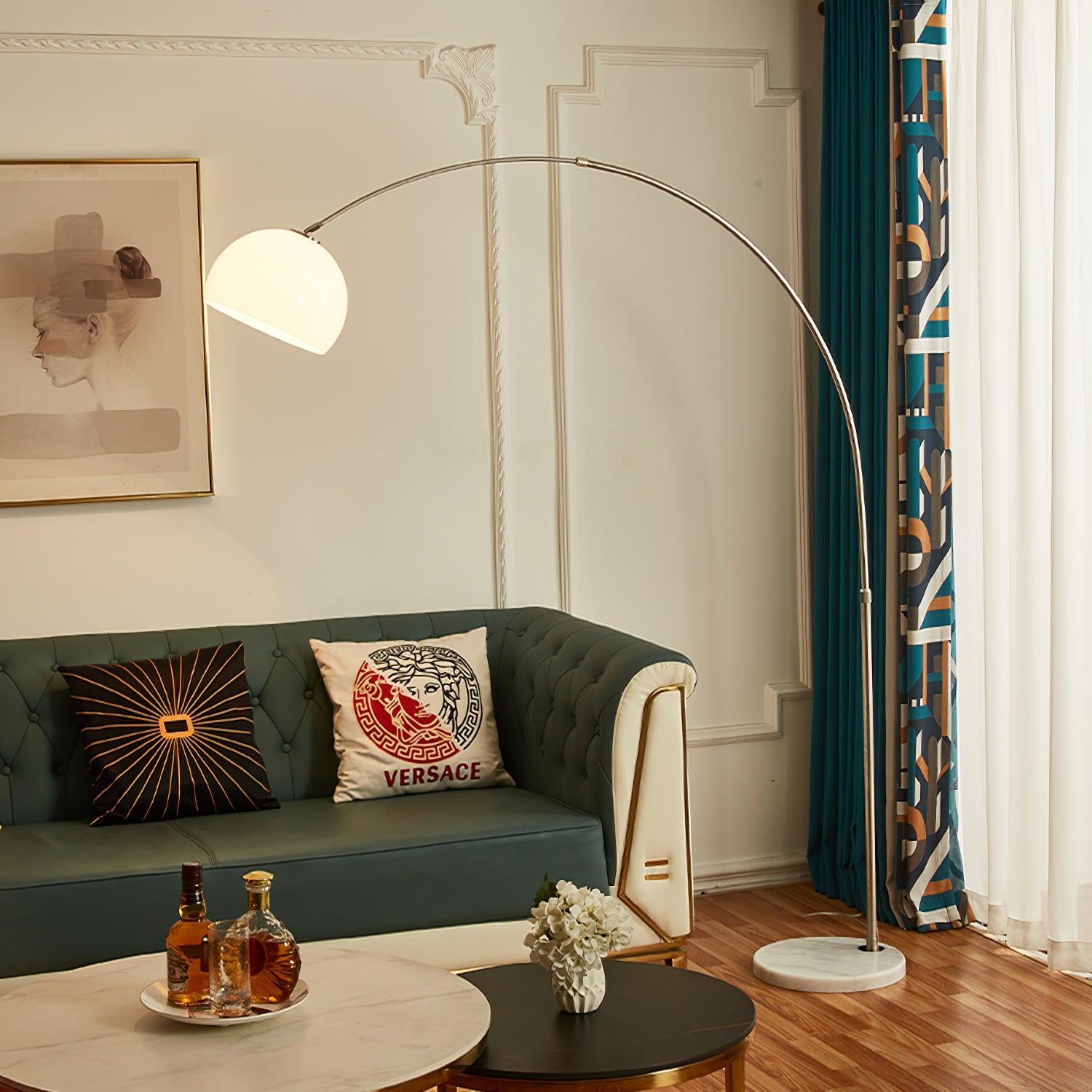 Lámpara de Pie Arqueada con Base de Mármol y Pantalla de Acrílico, Altura Ajustable – Lámparas de Pie Modernas para Salón 2