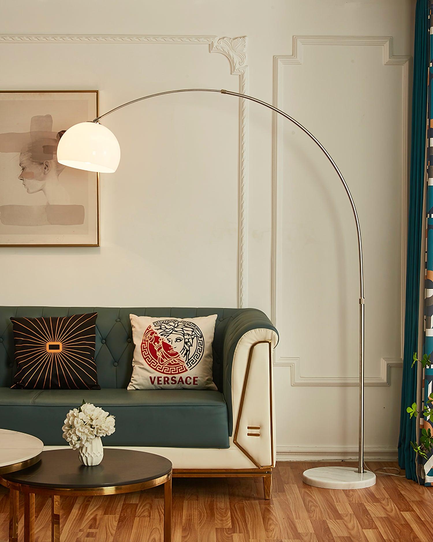 Lámpara de Pie Arqueada con Base de Mármol y Pantalla de Acrílico, Altura Ajustable – Lámparas de Pie Modernas para Salón 3