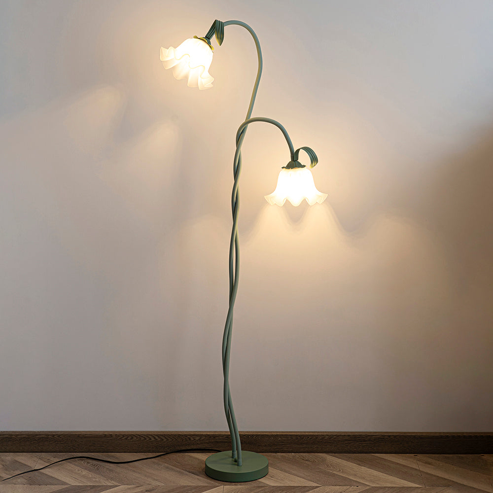Lámpara de Pie Calla con Flores Blancas y Acabado Verde – Elegante y Sofisticada 0