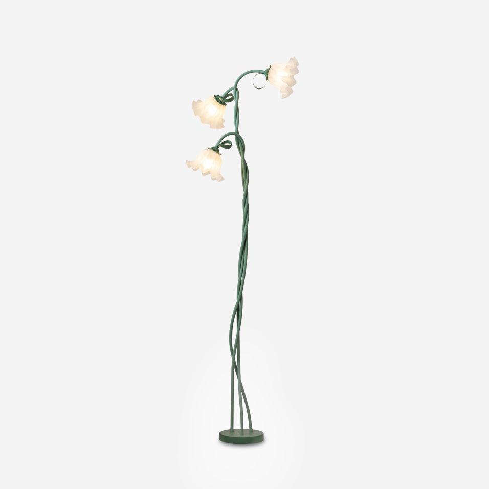 Lámpara de Pie Calla con Flores Blancas y Acabado Verde – Elegante y Sofisticada 1