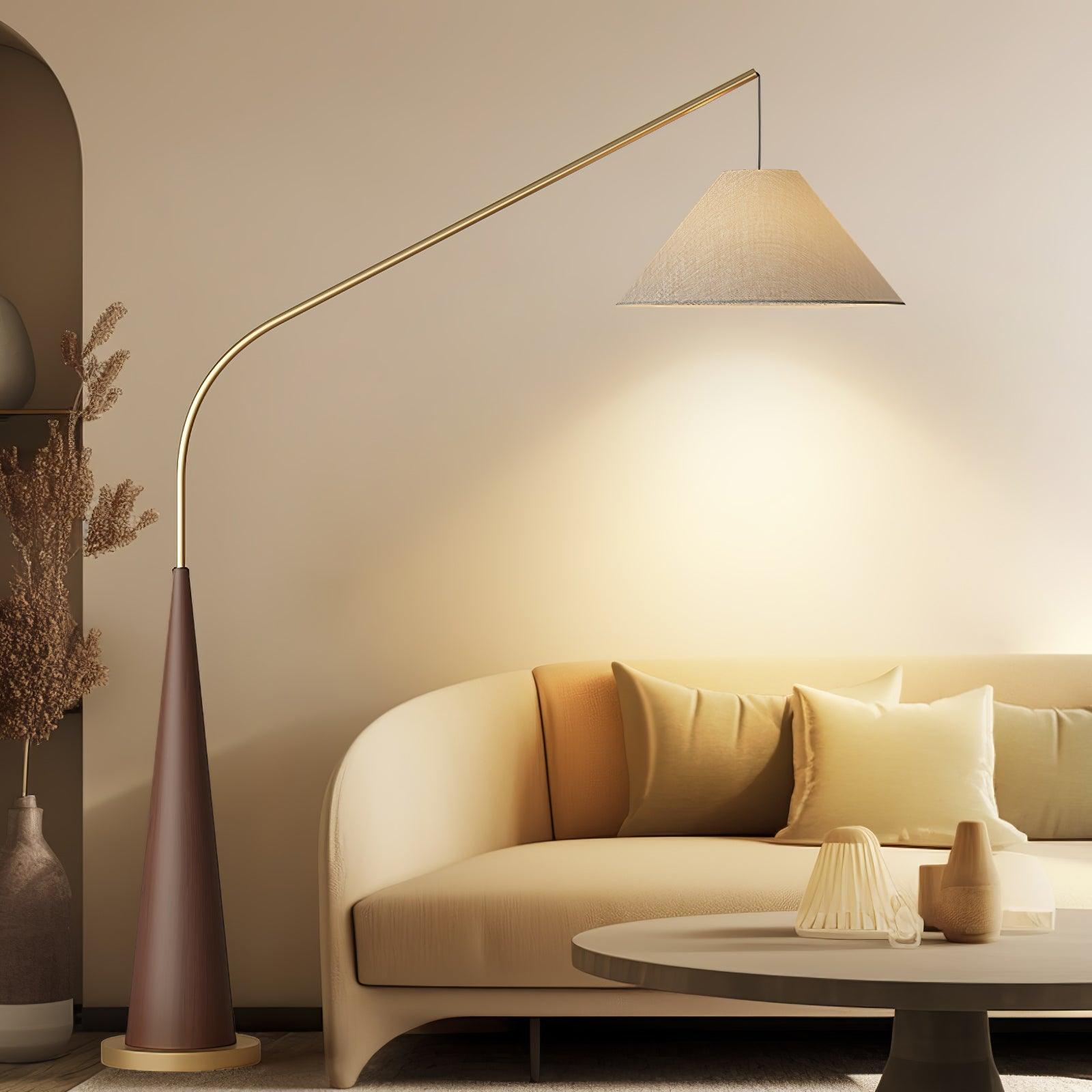 Lámpara de Pie Dorada Moderna con Pantalla de Lino Beige para Salón - Diseño Elegante y Versátil 2