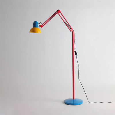 Lámpara de Pie Flexo Memphis con Brazo Ajustable y Diseño Colorido – Base Azul, Brazo Rojo, Pantalla Amarilla 0