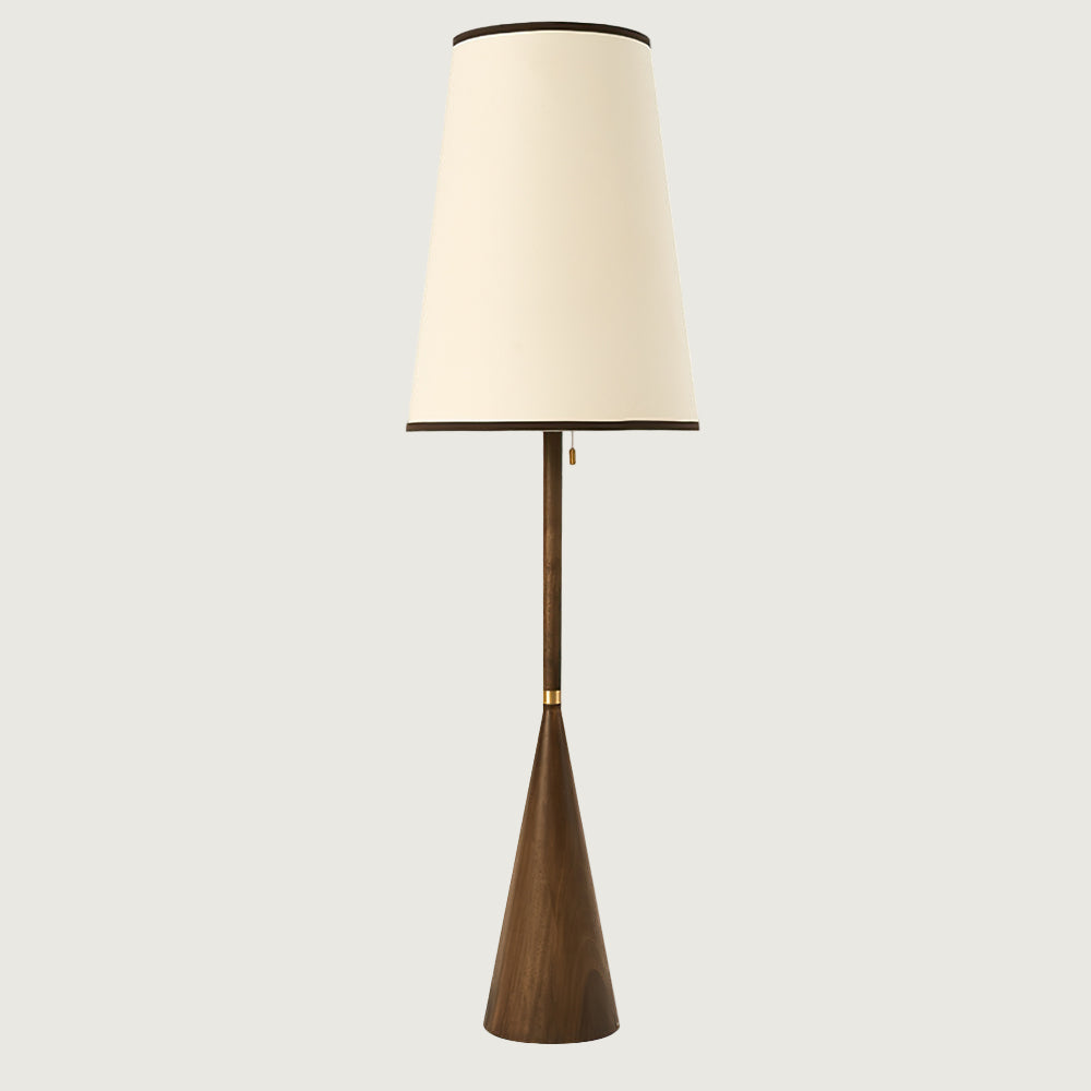 Lámpara de Pie Mezzo con Base de Madera y Pantalla de Tela – Iluminación Interior Elegante 1