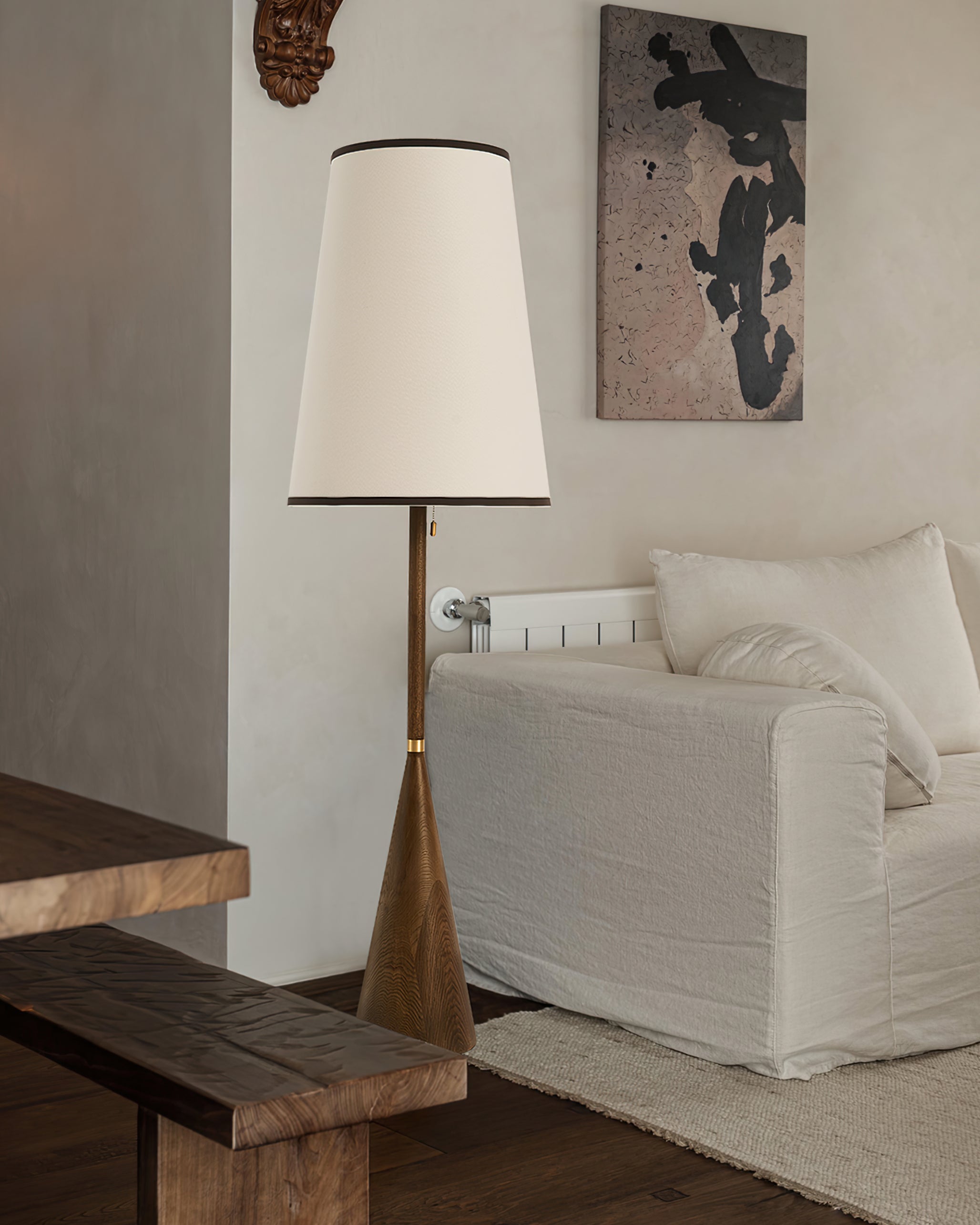 Lámpara de Pie Mezzo con Base de Madera y Pantalla de Tela – Iluminación Interior Elegante 8