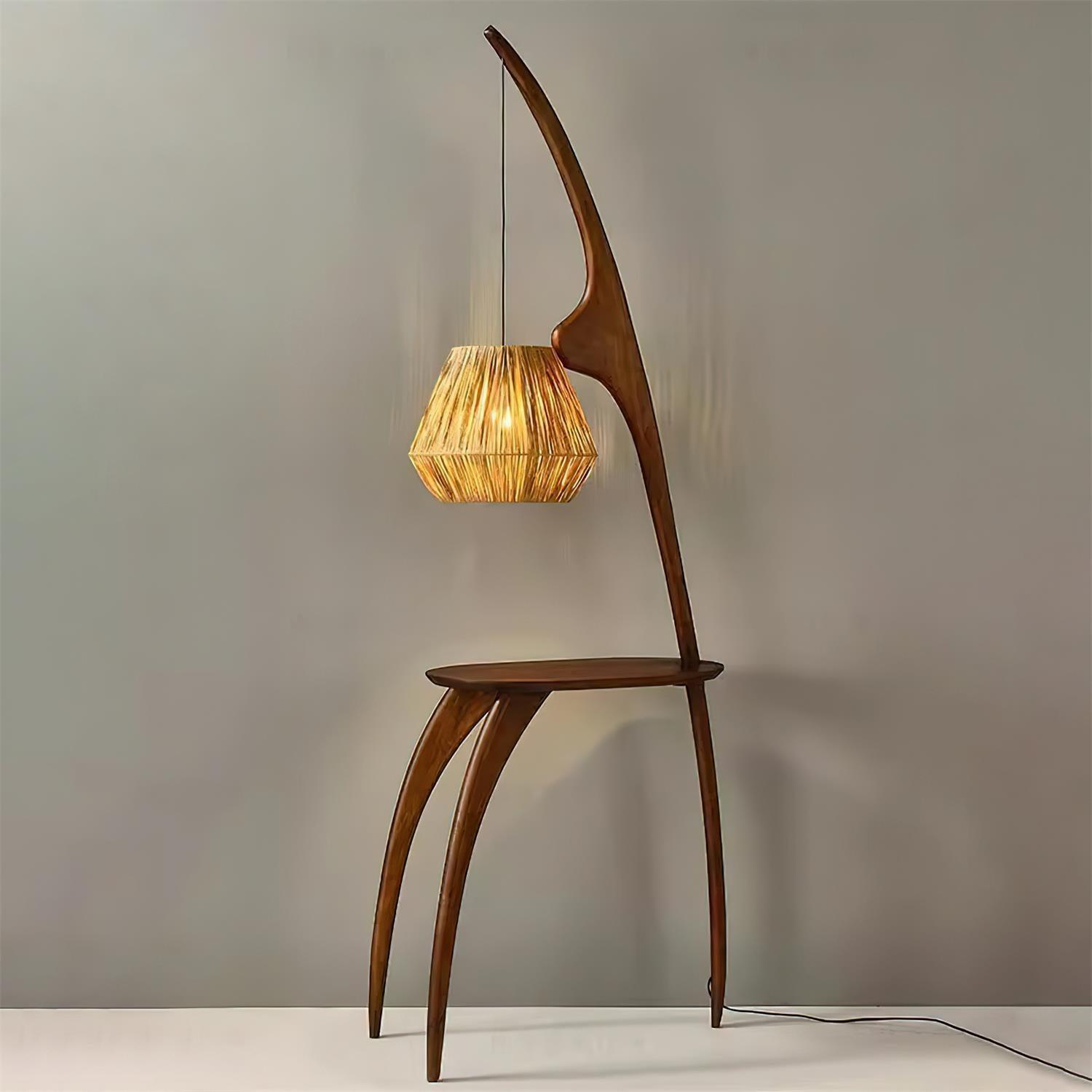Lámpara de Pie Minimalista de Madera y Ratán – Diseño Wabi-Sabi, Ideal para Interiores 0