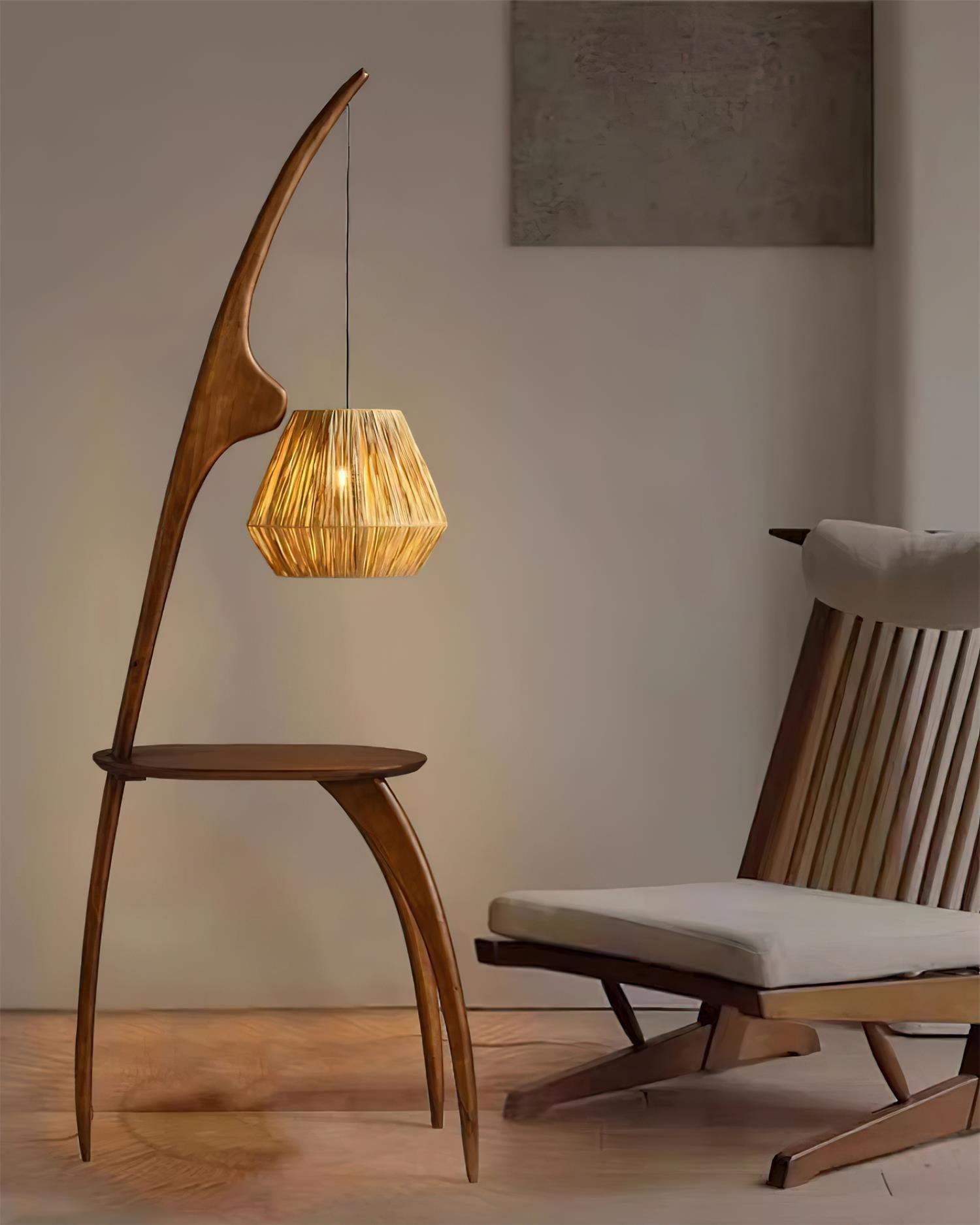 Lámpara de Pie Minimalista de Madera y Ratán – Diseño Wabi-Sabi, Ideal para Interiores 8