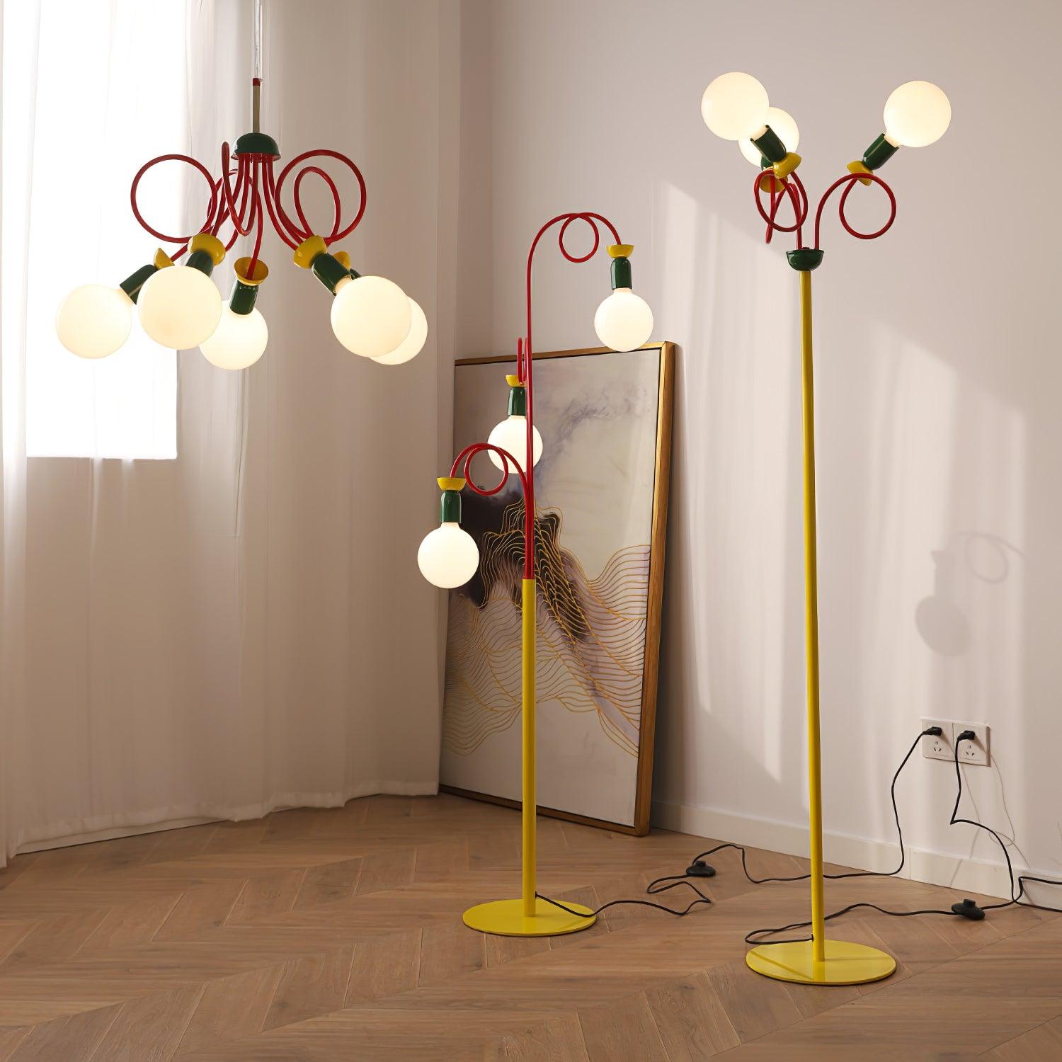 Lámpara de Pie Moderna Circulo Play con Diseño Geométrico en Rojo, Verde y Amarillo – Ideal para Salón y Espacios Interiores 3
