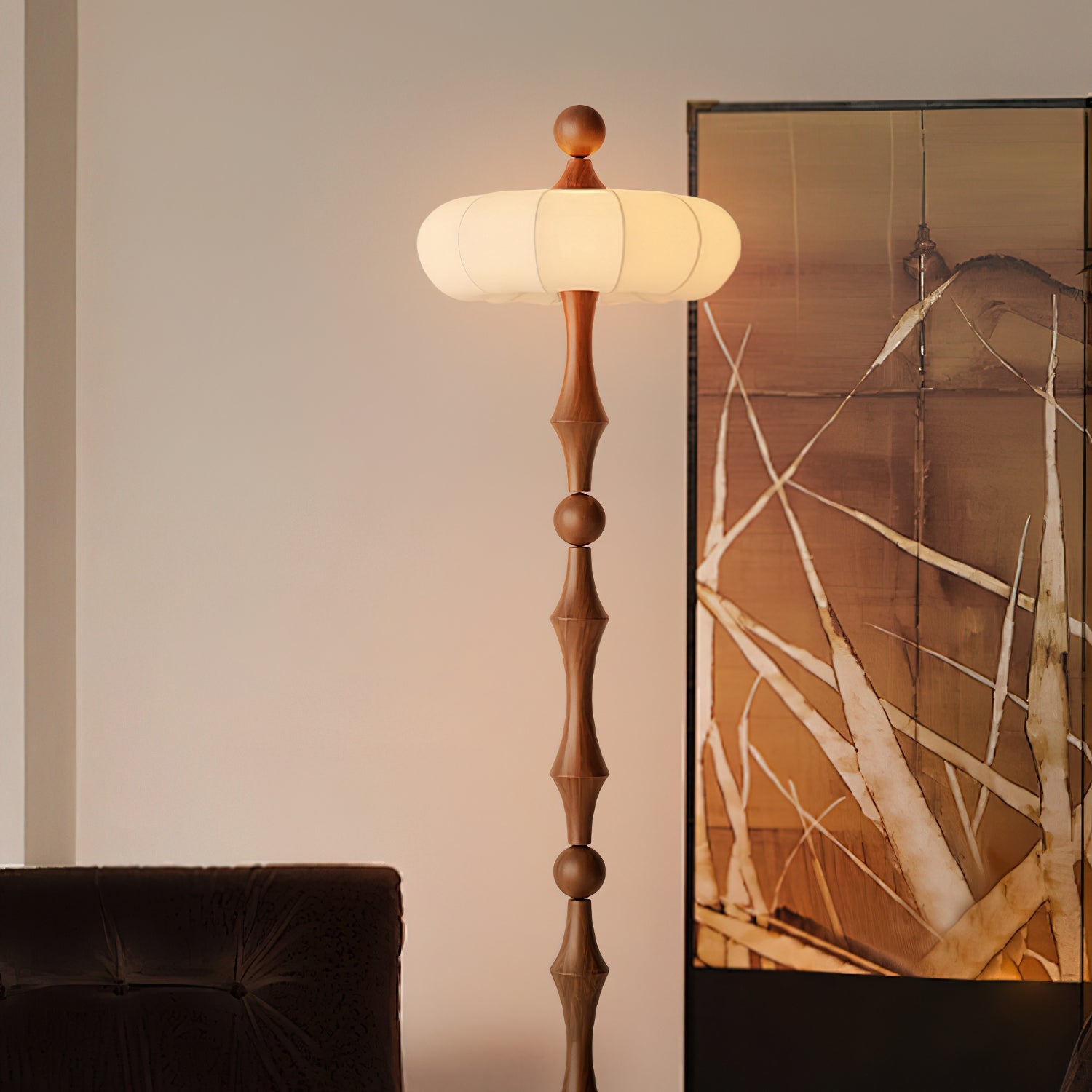 Lámpara de Pie Moderna con Diseño Escultural y Luz Suave – Color Madera y Blanco 5