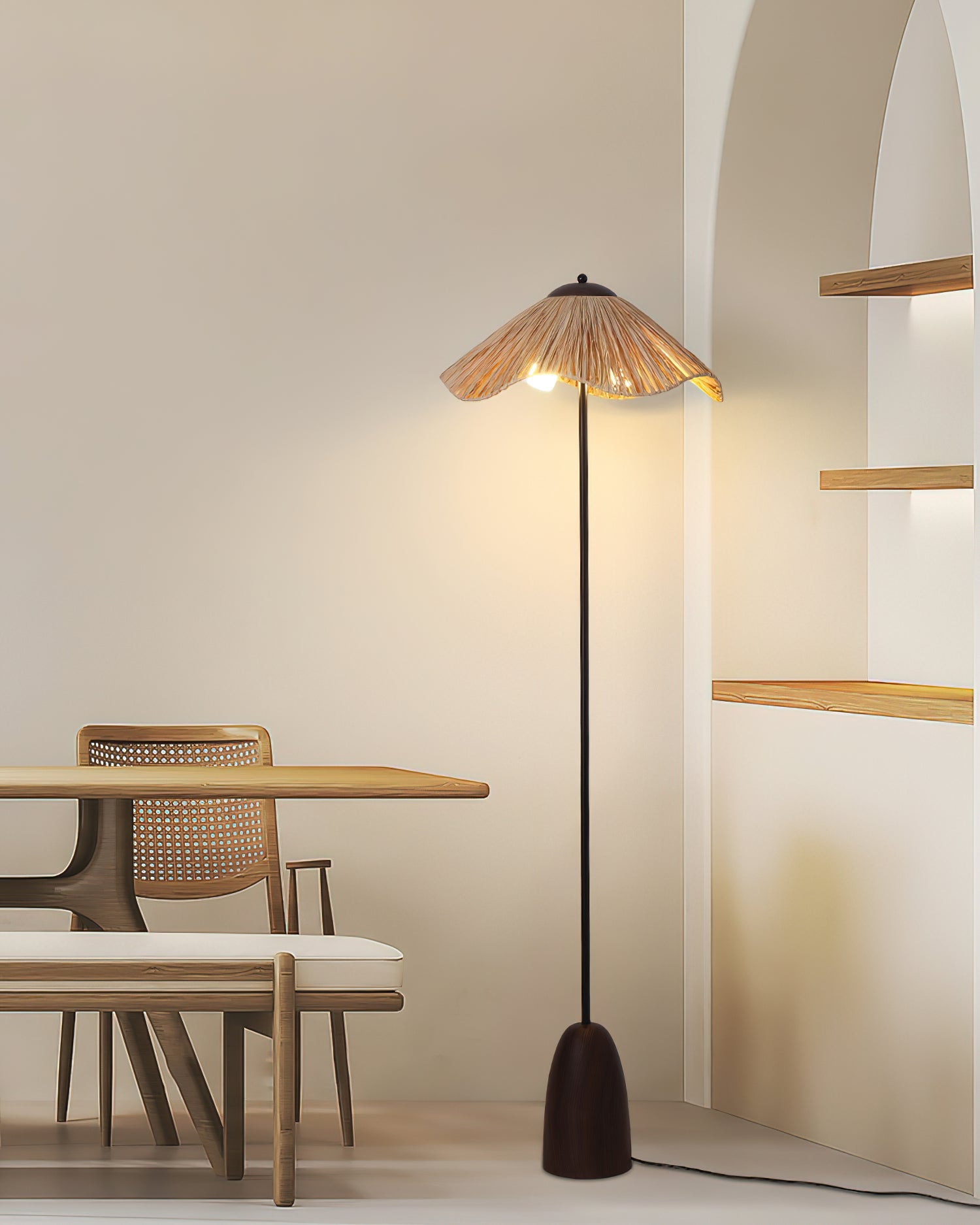 Lámpara de Pie Moderna con Pantalla de Raffia y Base de Madera - Diseño Elegante y Sofisticado 5