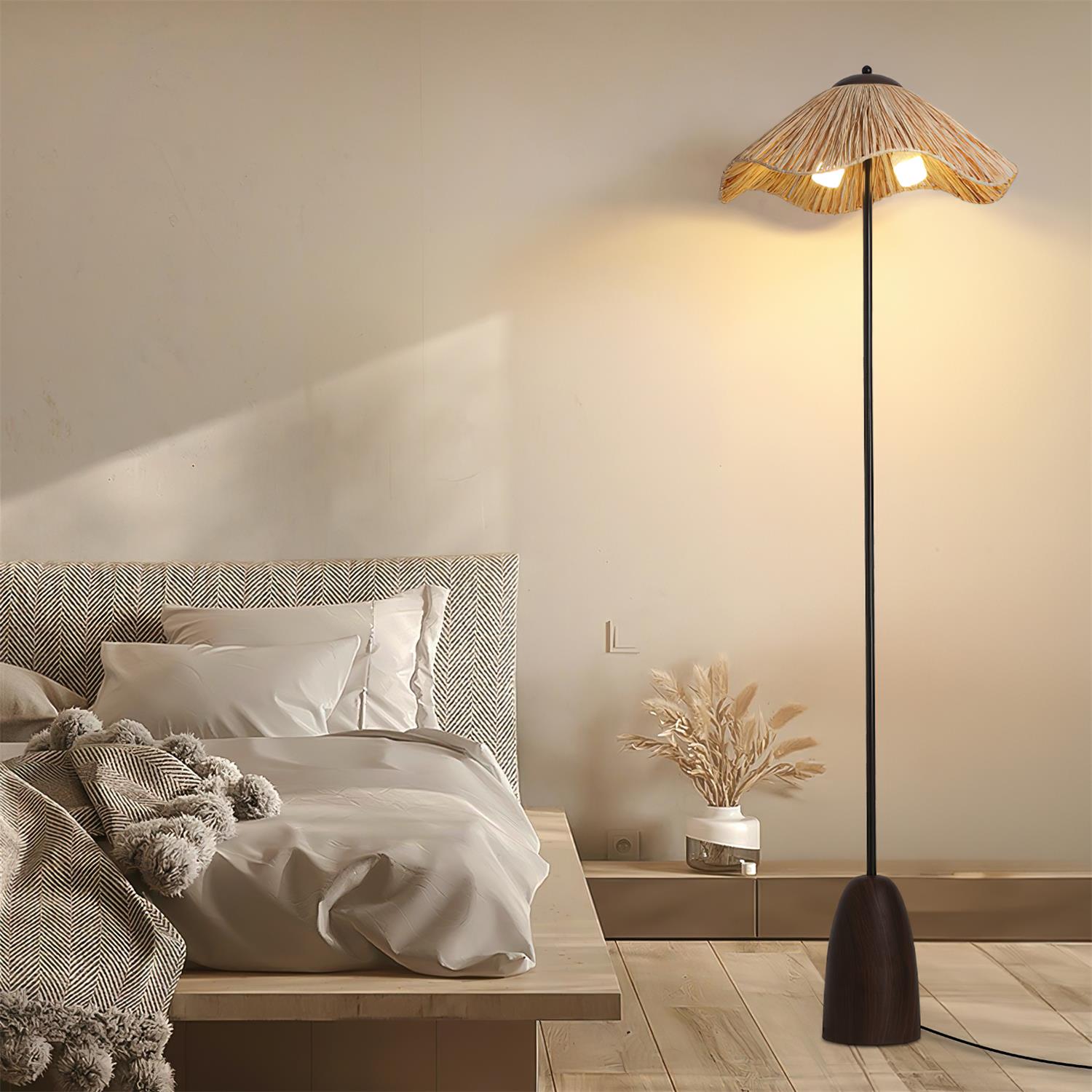 Lámpara de Pie Moderna con Pantalla de Raffia y Base de Madera - Diseño Elegante y Sofisticado 6
