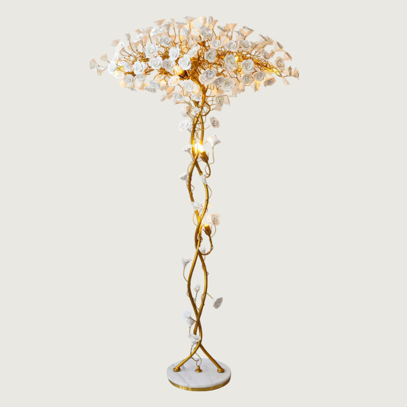 Lámpara de Pie Moderna de Cerámica con Diseño Floral para Salón - Base de Mármol, Compatible con LED y Bombillas Edison 0