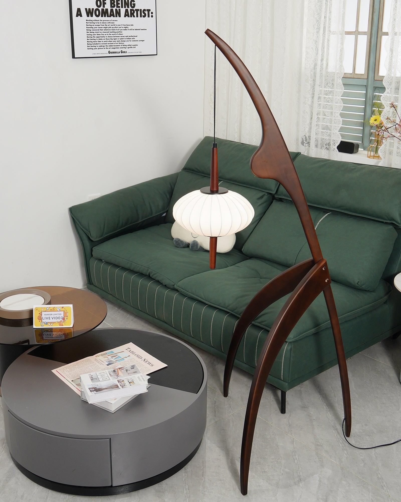 Lámpara de Pie Moderna de Madera con Diseño Abstracto para Salón - Altura 160 cm, Interruptor de Pie 4