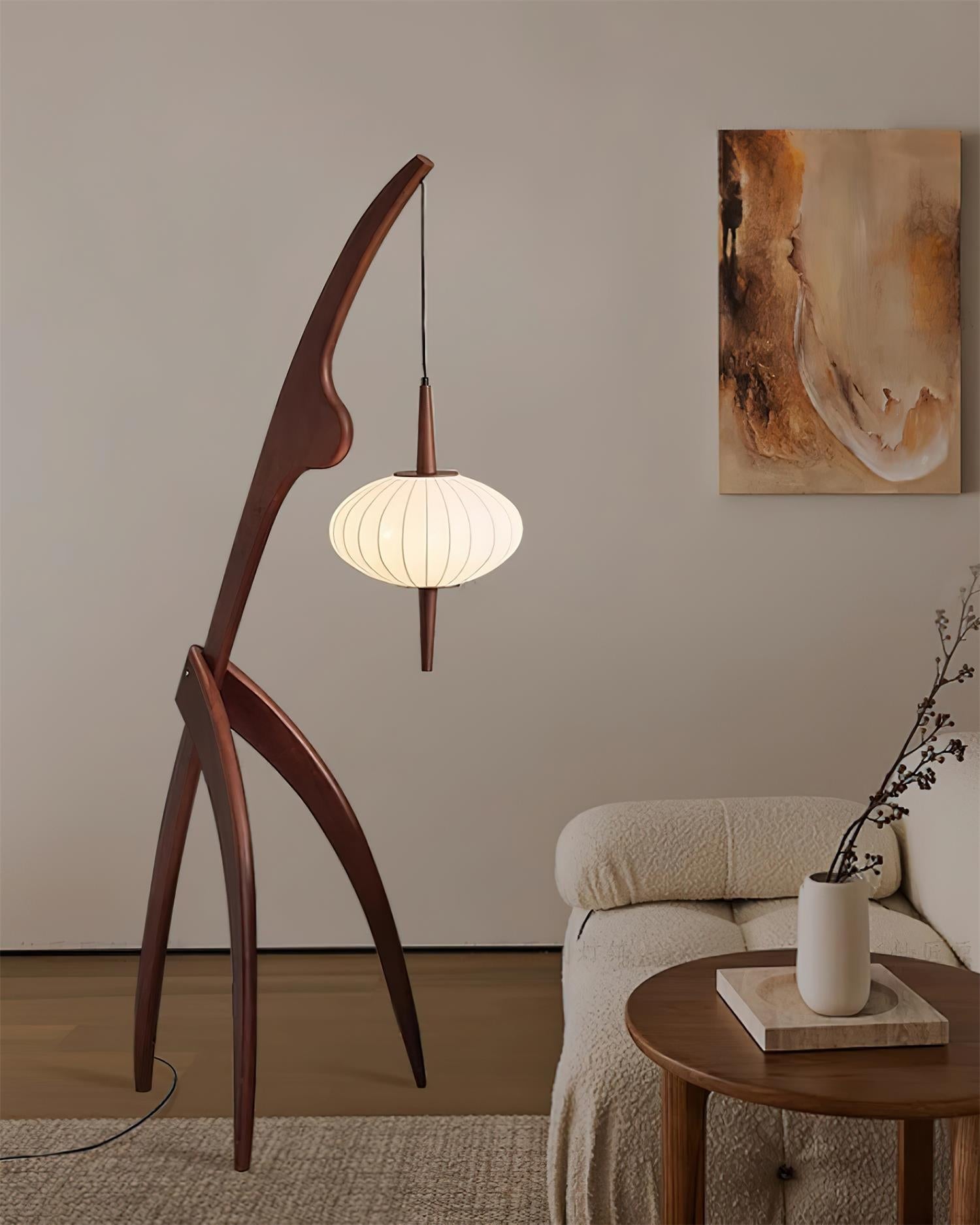 Lámpara de Pie Moderna de Madera con Diseño Abstracto para Salón - Altura 160 cm, Interruptor de Pie 8