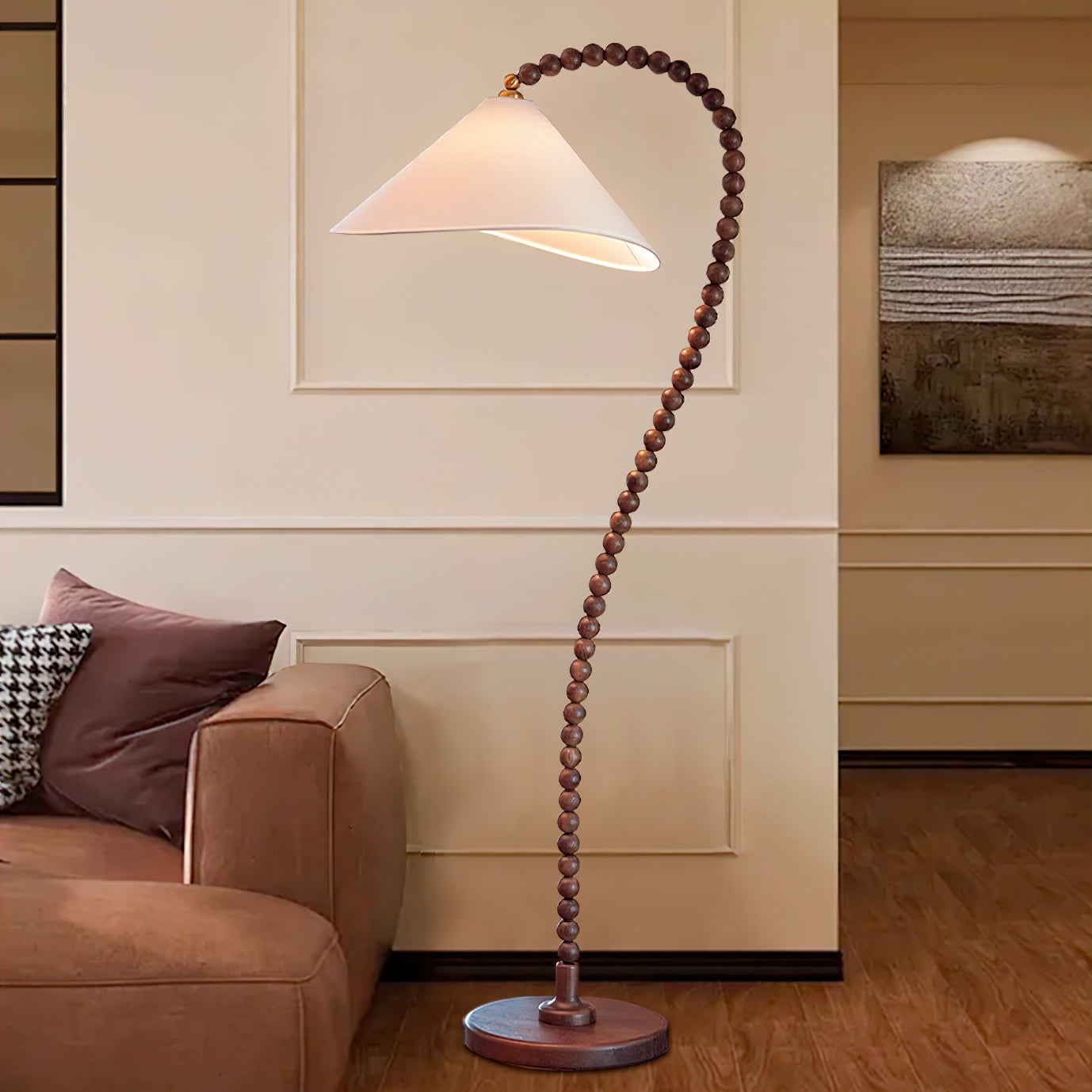 Lámpara de Pie Moderna de Madera con Pantalla Blanca – Ideal para Salón y Decoración Contemporánea, 170 cm altura 2