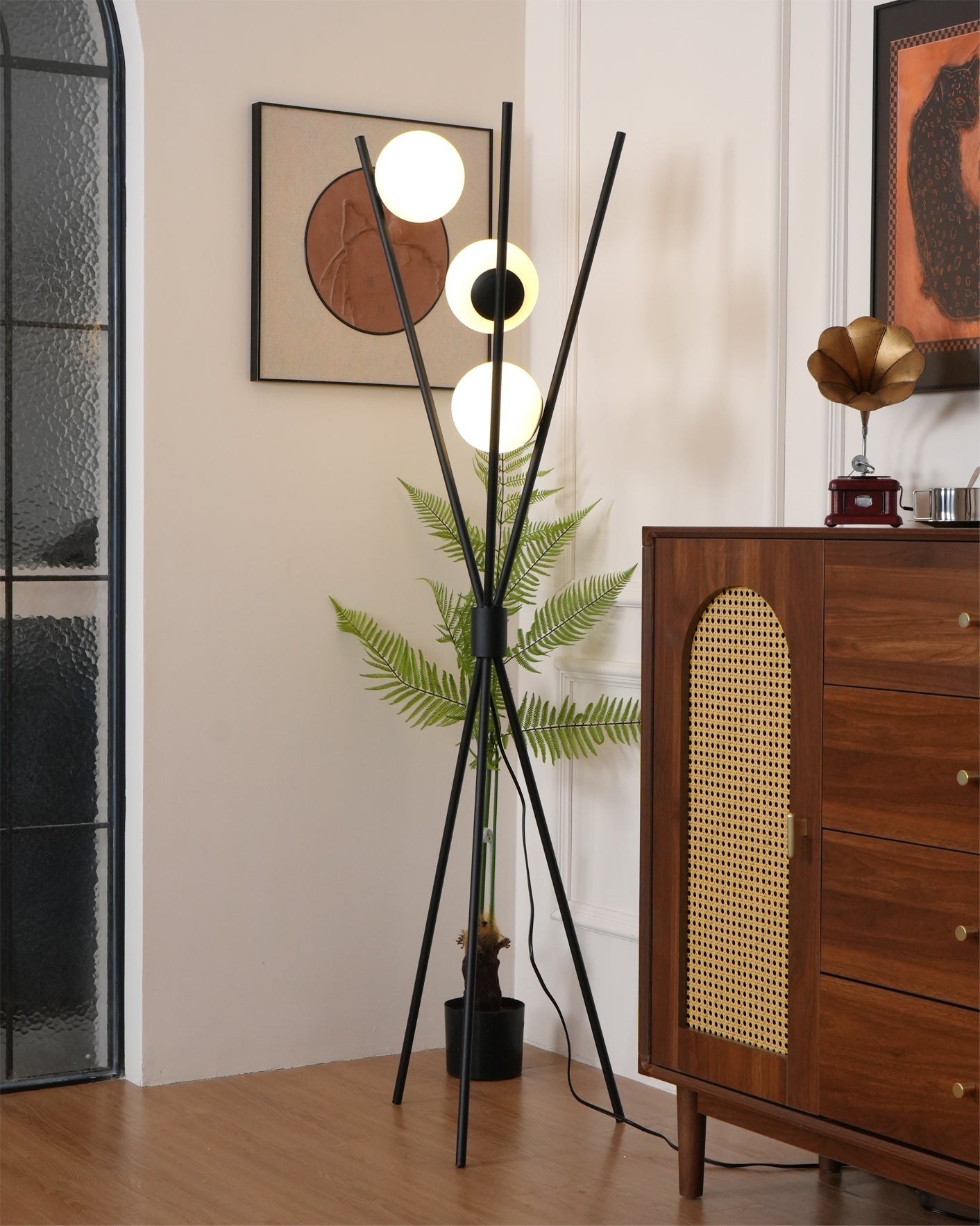 Lámpara de Pie Moderna de Metal y Vidrio con Bombilla LED – 165 cm, Acabado Negro y Pantalla Blanca 5