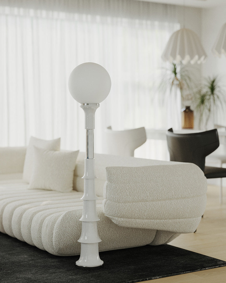Lámpara de Pie Murano Vintage de Diseño Único con Acabado en Blanco y Cromo 6