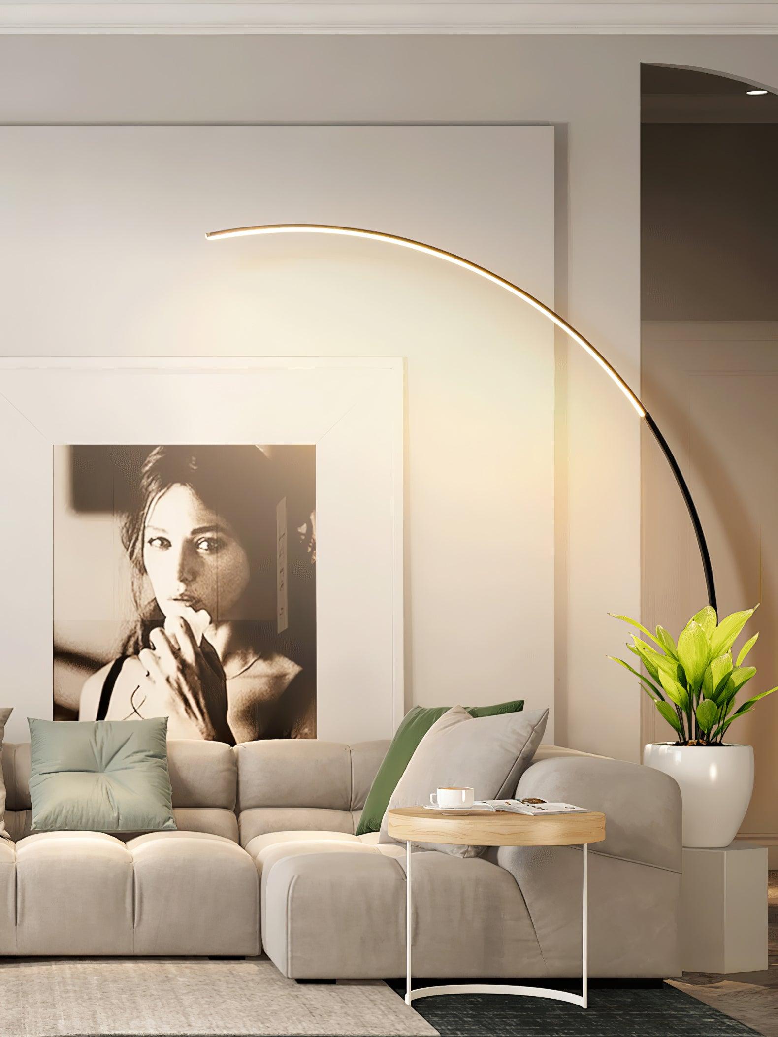 Lámpara de Pie Negra Arco con Luz LED Integrada – Diseño Minimalista para Salón y Espacios Modernos 6