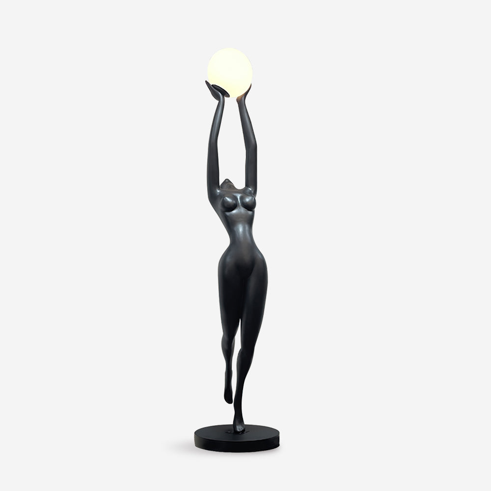 Lámpara de Pie Negra Escultural Moderna de Resina y Vidrio para Salón – Ideal para Iluminación Interior 0