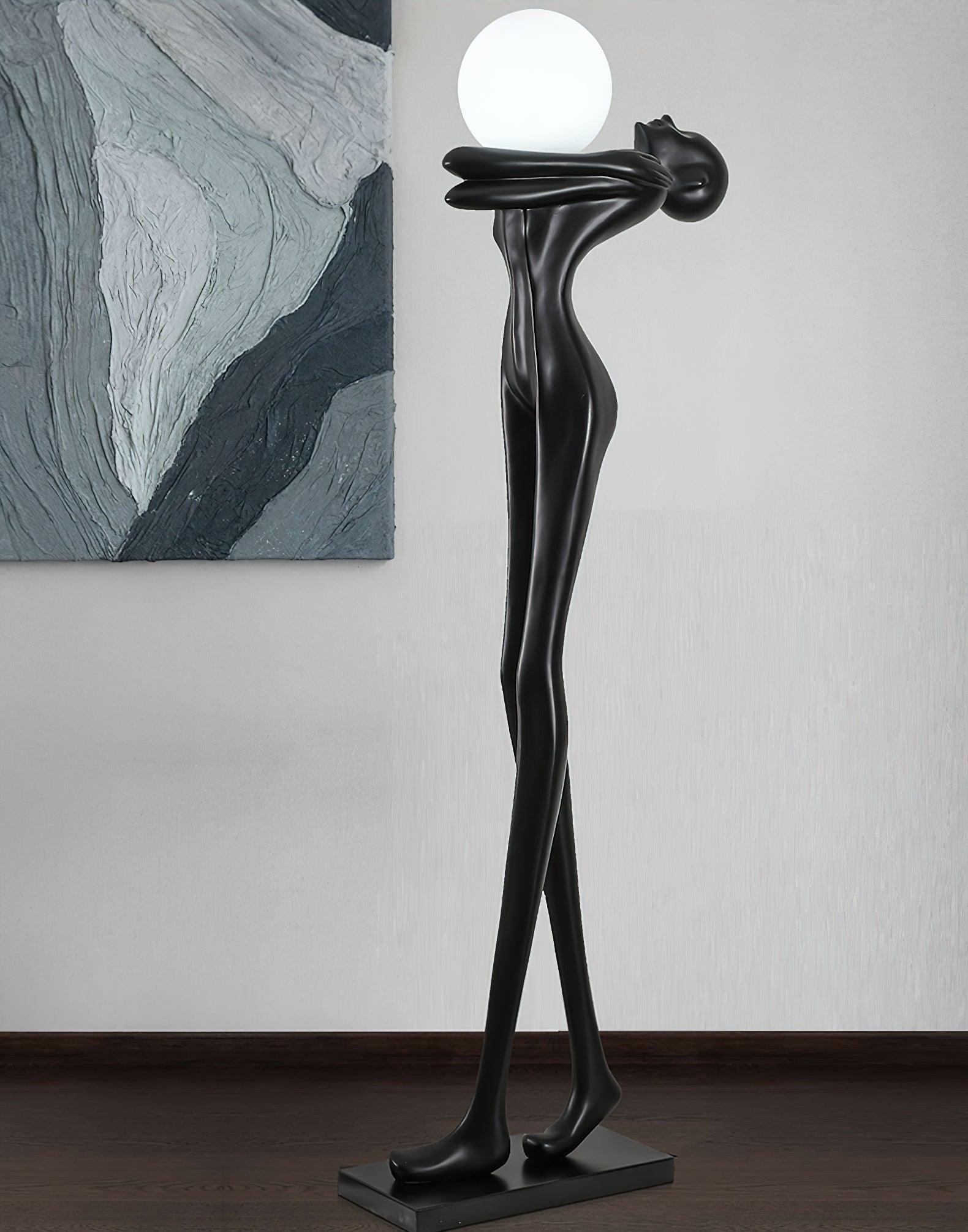 Lámpara de Pie Negra Escultural Moderna para Salón – Diseño Minimalista y Acabado en Resina y Vidrio 3