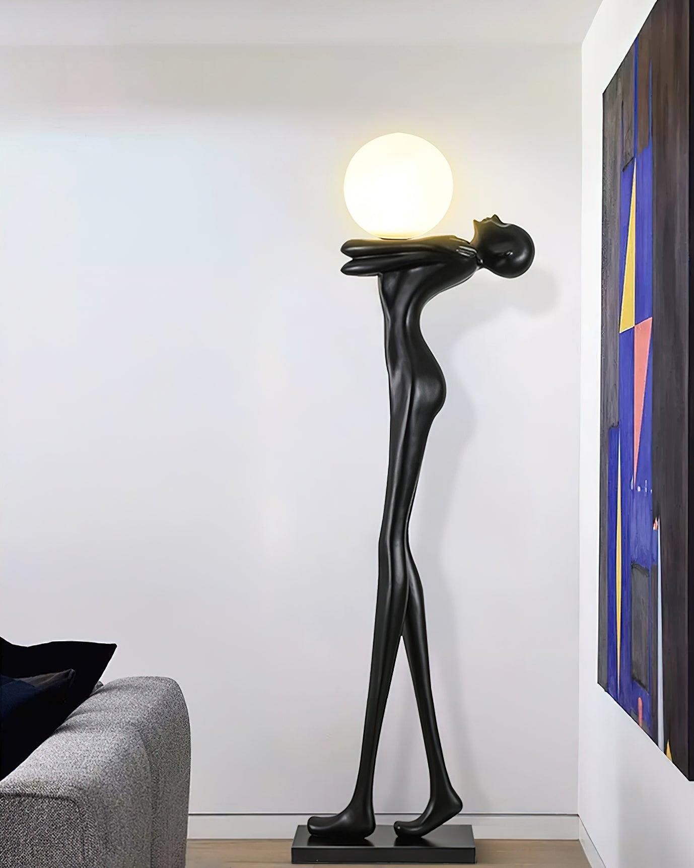 Lámpara de Pie Negra Escultural Moderna para Salón – Diseño Minimalista y Acabado en Resina y Vidrio 7