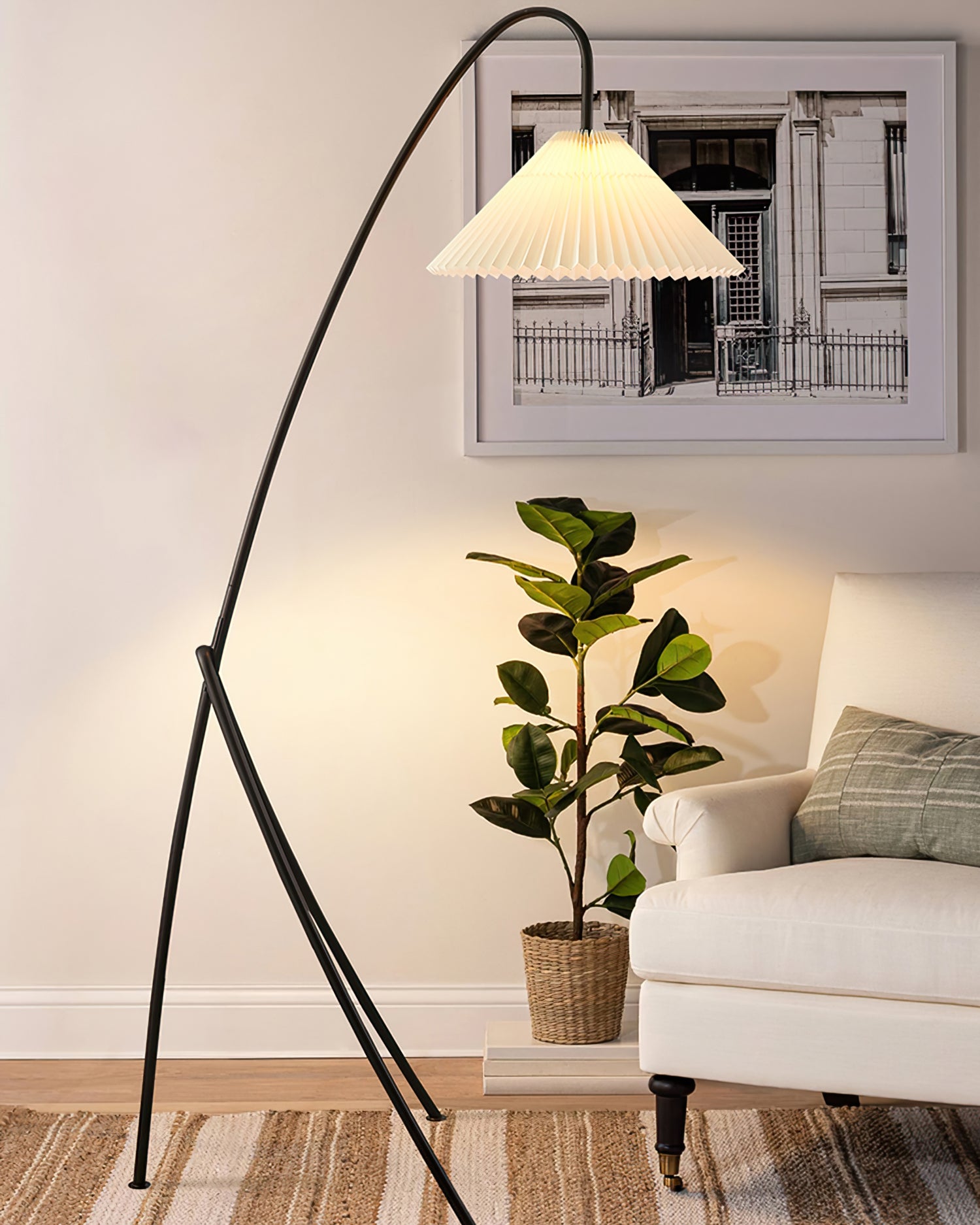 Lámpara de Pie Trípode Moderna Negra con Pantalla de Tela – Ideal para Sala y Dormitorio, Estilo Elegante y Funcional 7