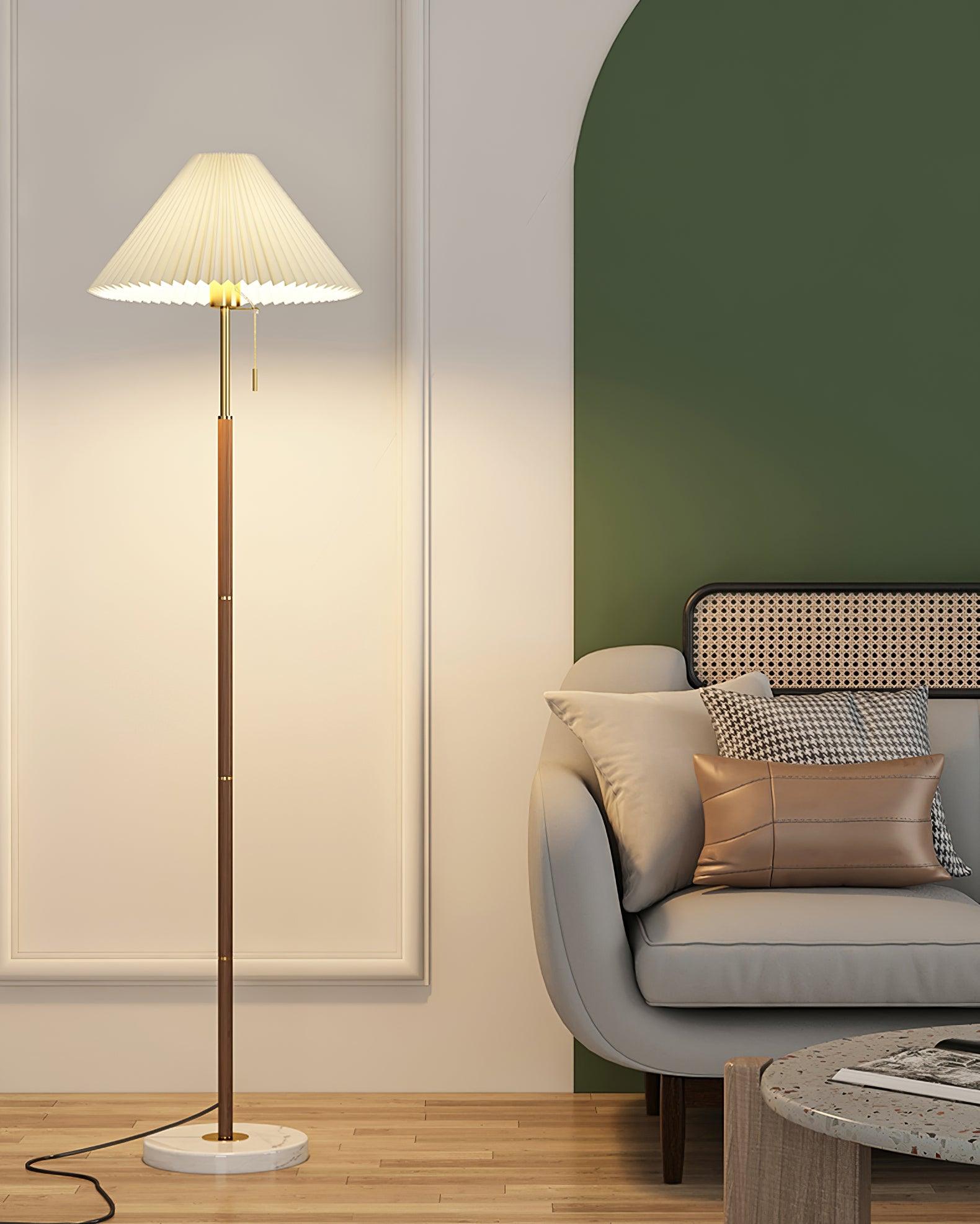 Lámpara de Pie Vintage con Base de Mármol y Pantalla Plisada – Luz Cálida para Salón Moderno 5