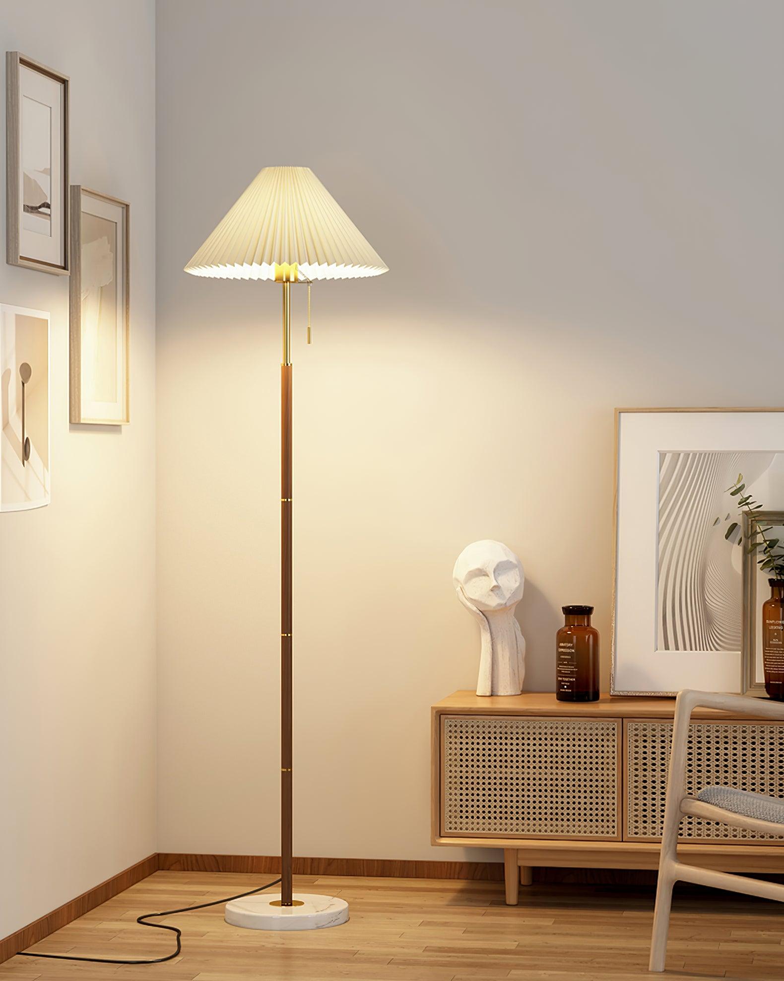 Lámpara de Pie Vintage con Base de Mármol y Pantalla Plisada – Luz Cálida para Salón Moderno 7