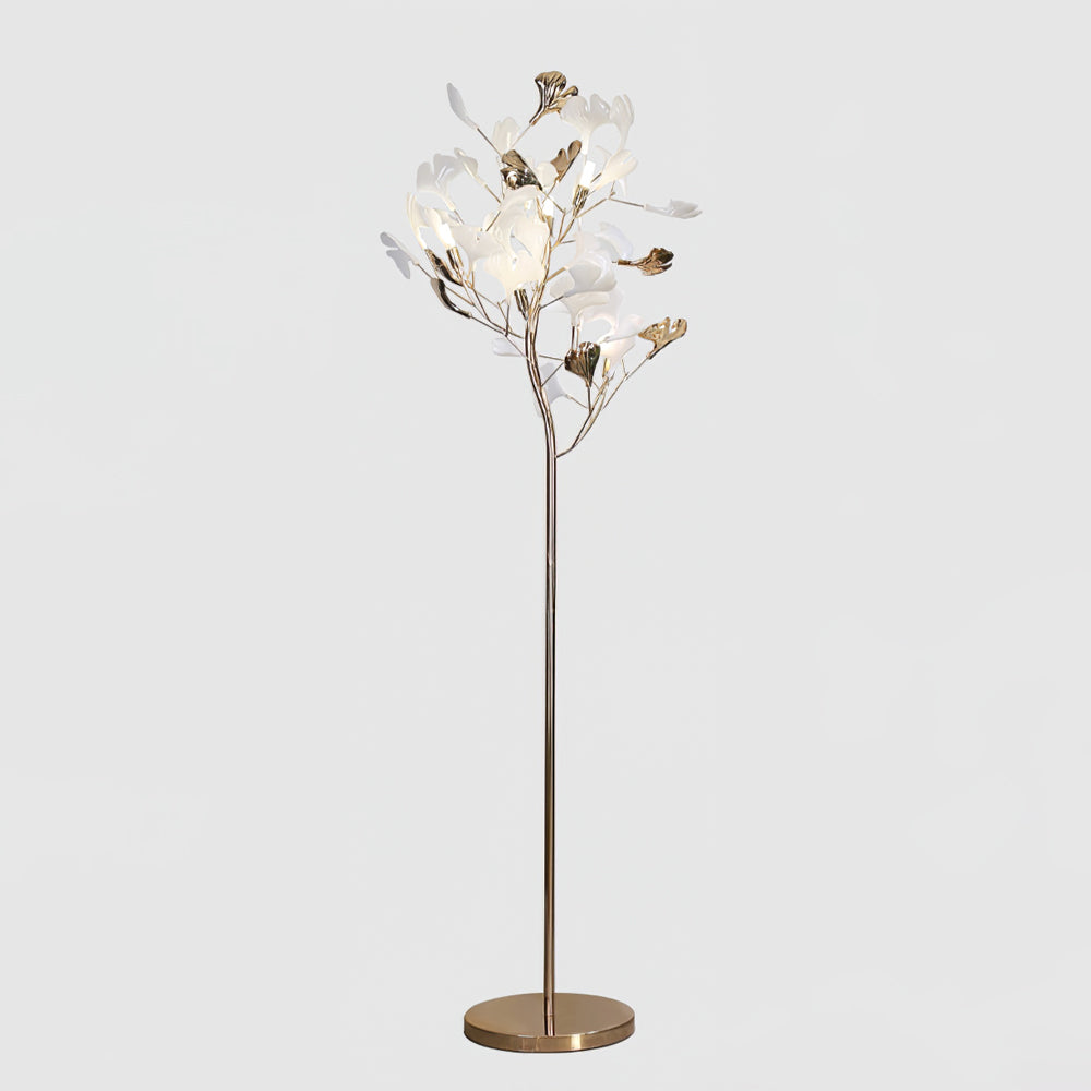 Lámpara de Pie con Diseño de Hoja de Ginkgo en Acabado Dorado y Blanco – Elegante Lámpara de Estilo Mid Century 0