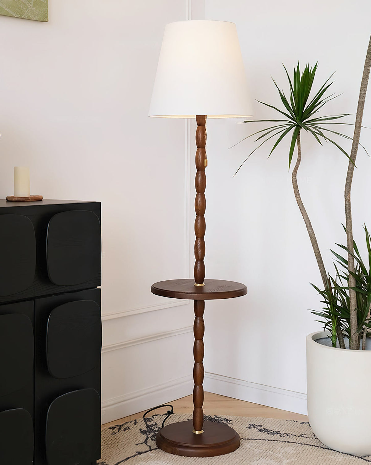 Selyo - Lámpara de Pie de Madera con Mesa Auxiliar - Diseño Clásico y