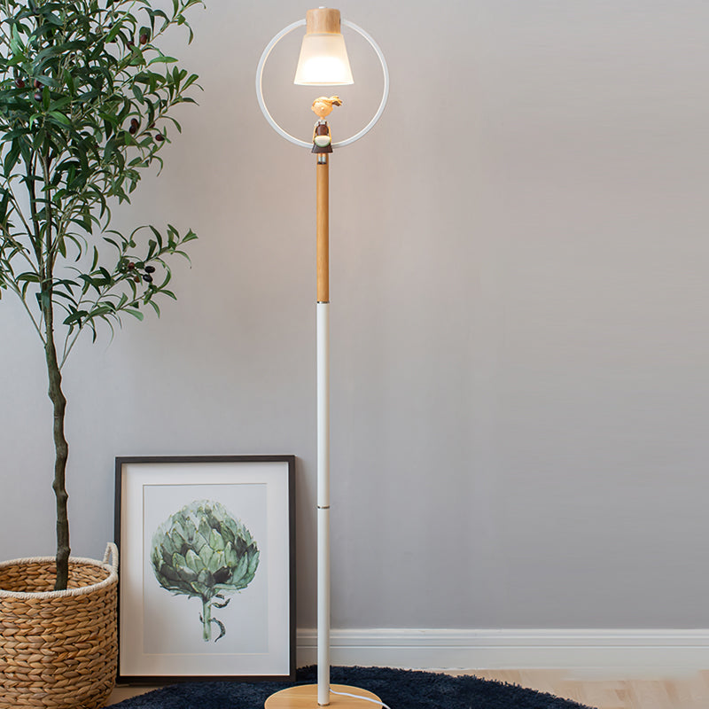 Lámpara de Pie de Madera en Forma de Cono con Pantalla de Vidrio – Diseño Moderno y Elegante 8