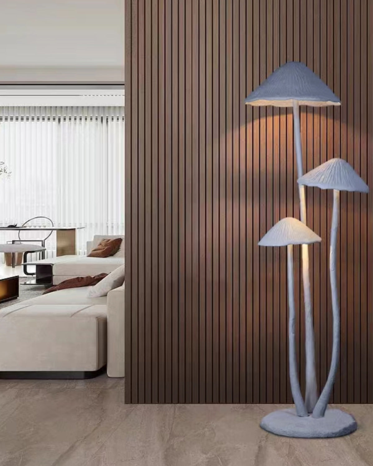 Lámpara de Suelo Escultura de Hongo LED para Salón – Diseño Natural en Gris, Verde y Blanco, Altura 186cm 3