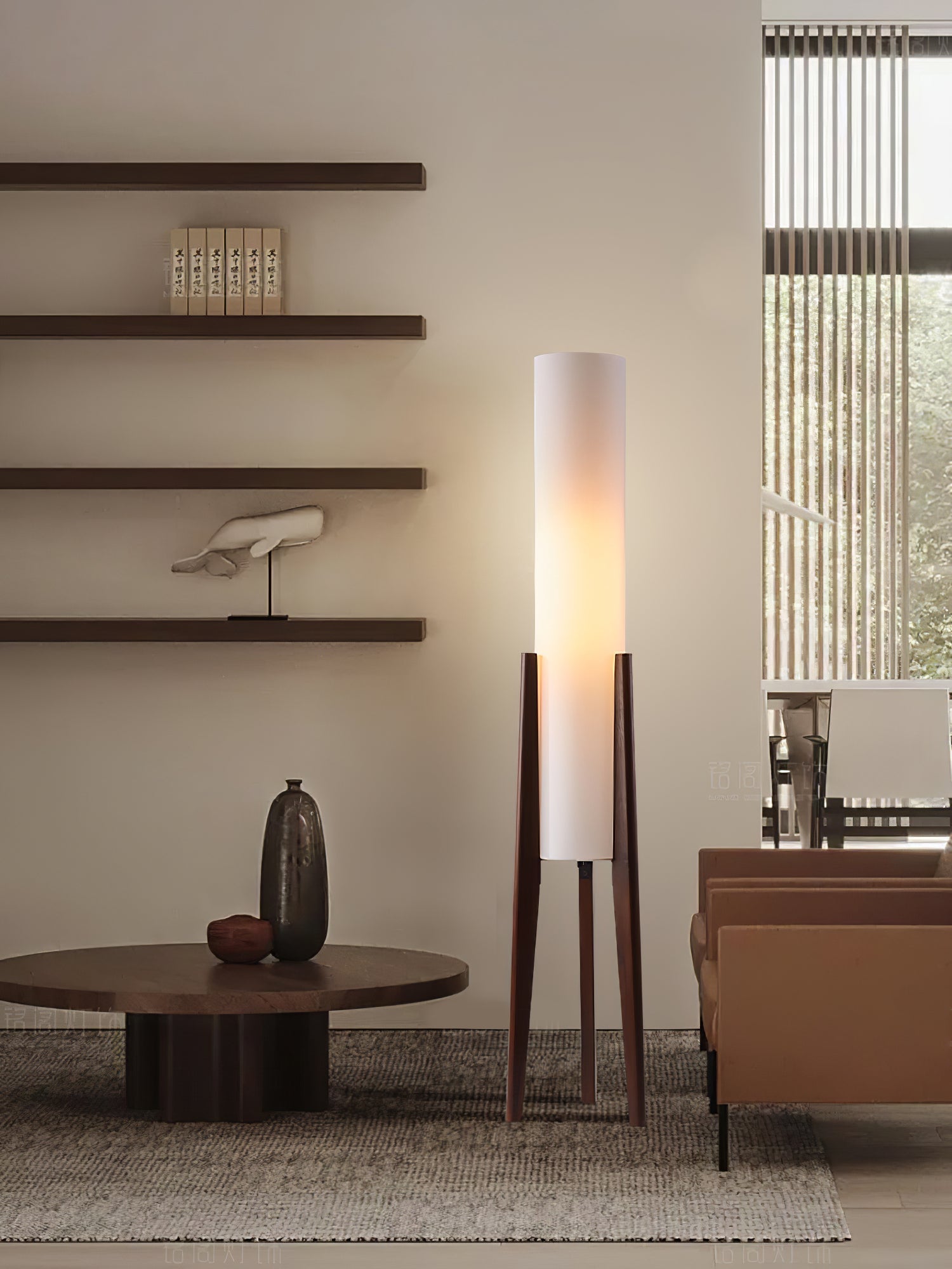Lámpara de Suelo Zen con Base de Nogal y Pantalla de Tela – Iluminación Elegante para Interiores 7
