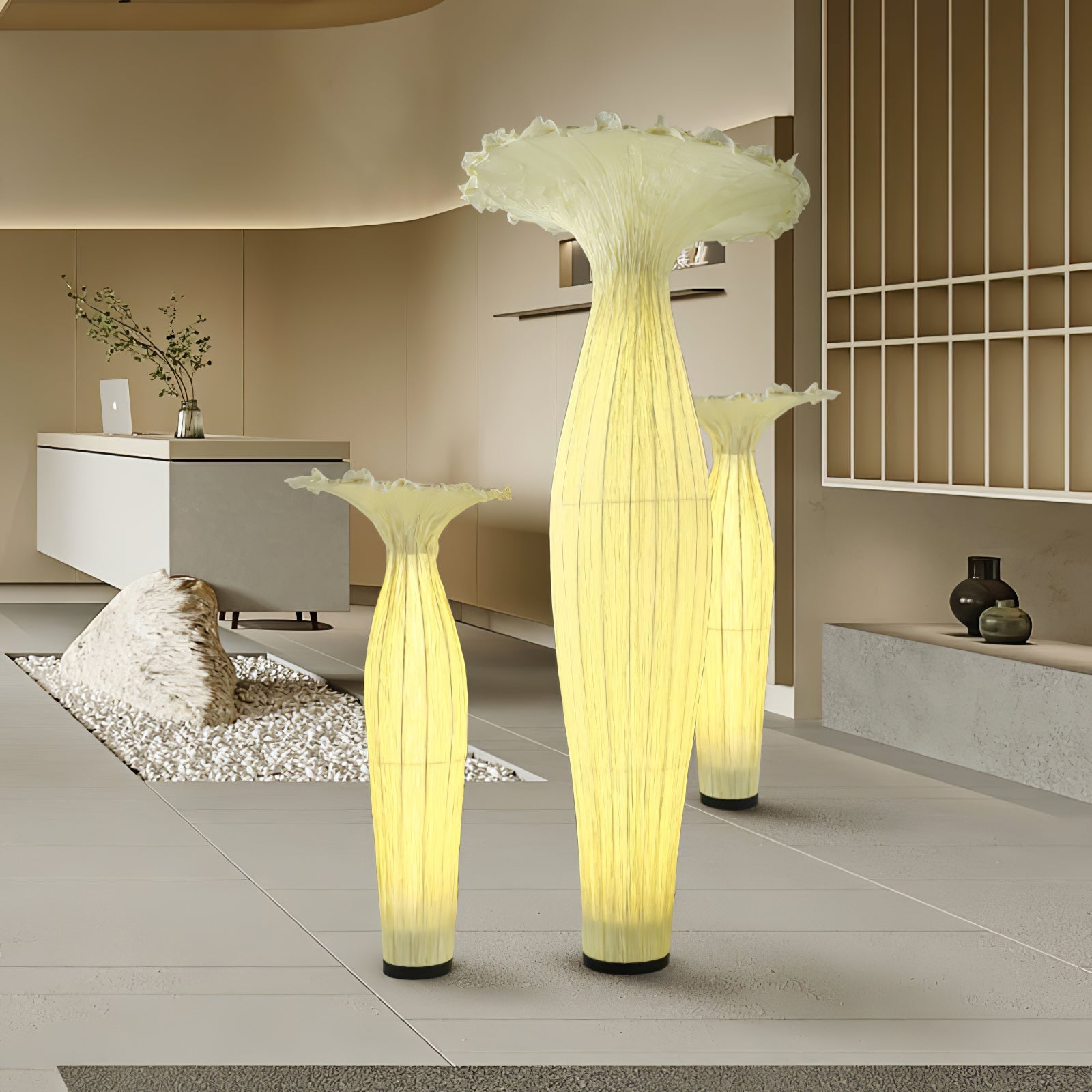 Lámpara de Suelo de Tela en Forma de Jarrón con Diseño Moderno y Elegante 5