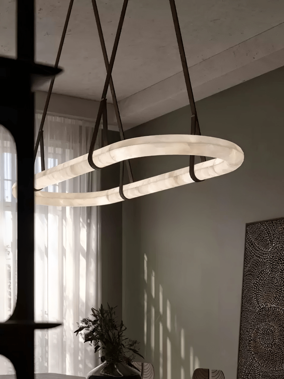 Lámpara de Techo Circular de Alabastro con Luz LED Integrada – Diseño Moderno para Interiores, 60-200 cm, Varias Temperaturas de Color 3