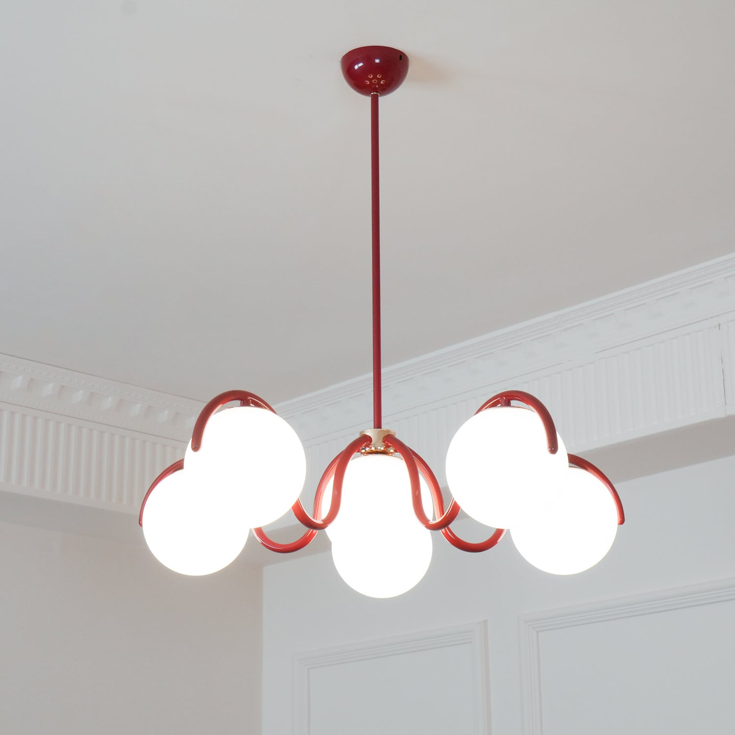 Lámpara de Techo Curva de Metal y Vidrio, Diseño Moderno para Comedor y Cocina, 69 cm, Compatible con LED 4