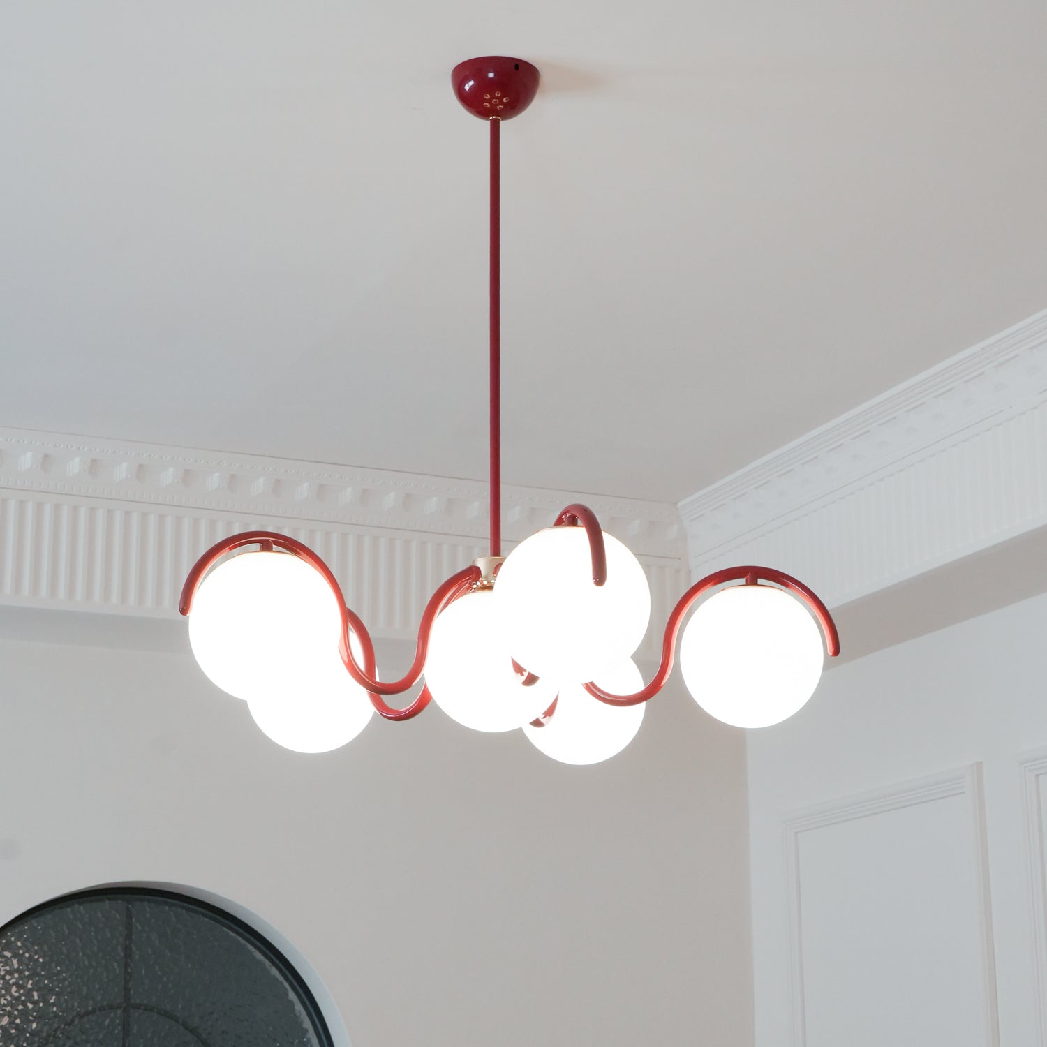 Lámpara de Techo Curva de Metal y Vidrio, Diseño Moderno para Comedor y Cocina, 69 cm, Compatible con LED 5