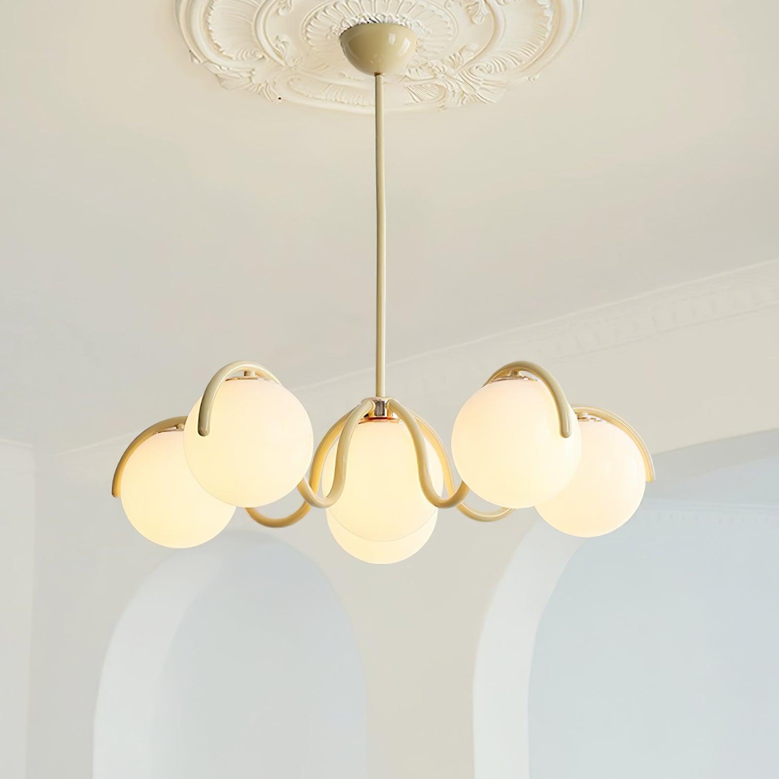 Lámpara de Techo Curva de Metal y Vidrio, Diseño Moderno para Comedor y Cocina, 69 cm, Compatible con LED 7