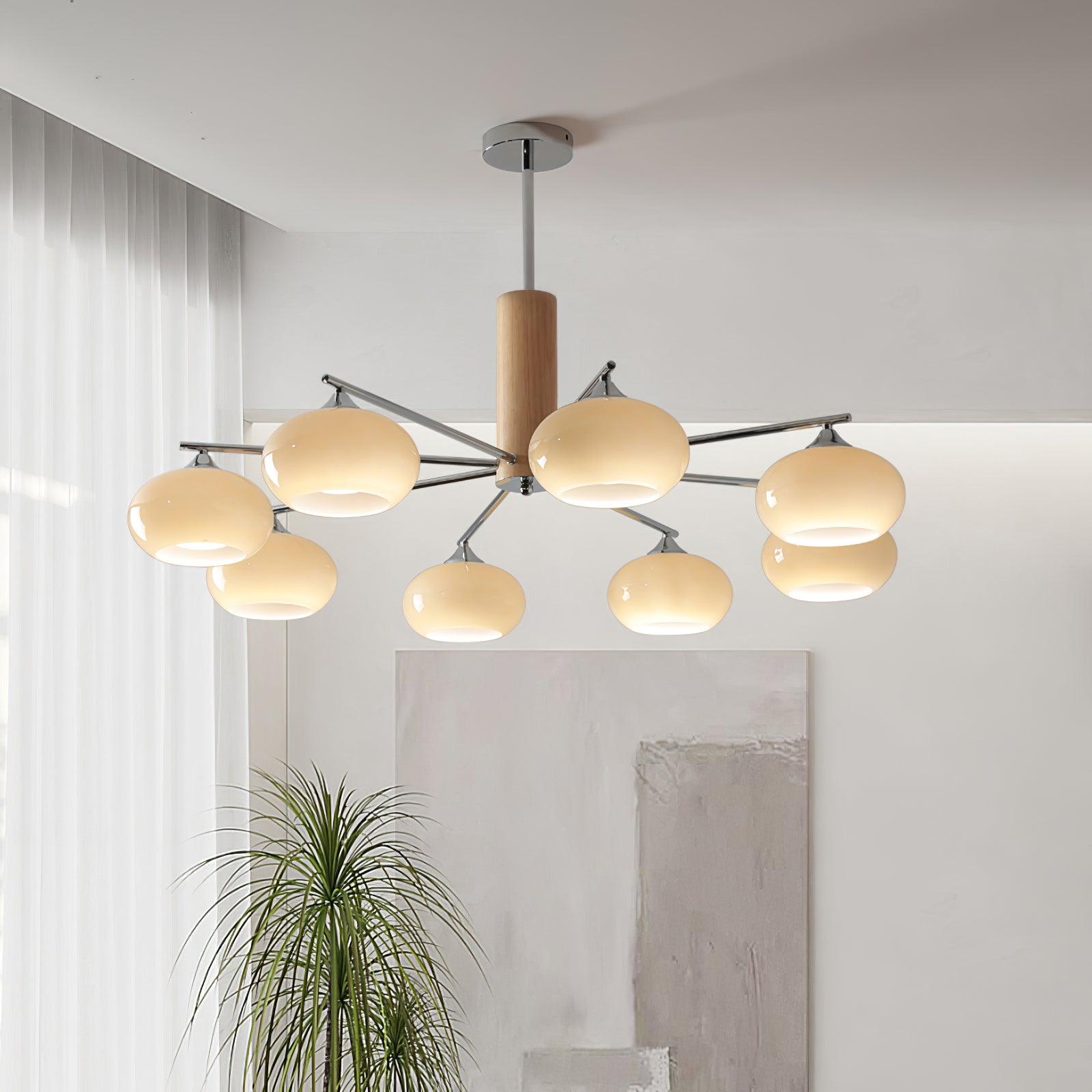 Lámpara de Techo Elíptica de Vidrio Persimón, 3/6/8 Lámparas, Diseño Moderno, Altura Ajustable, Ideal para Interiores 2