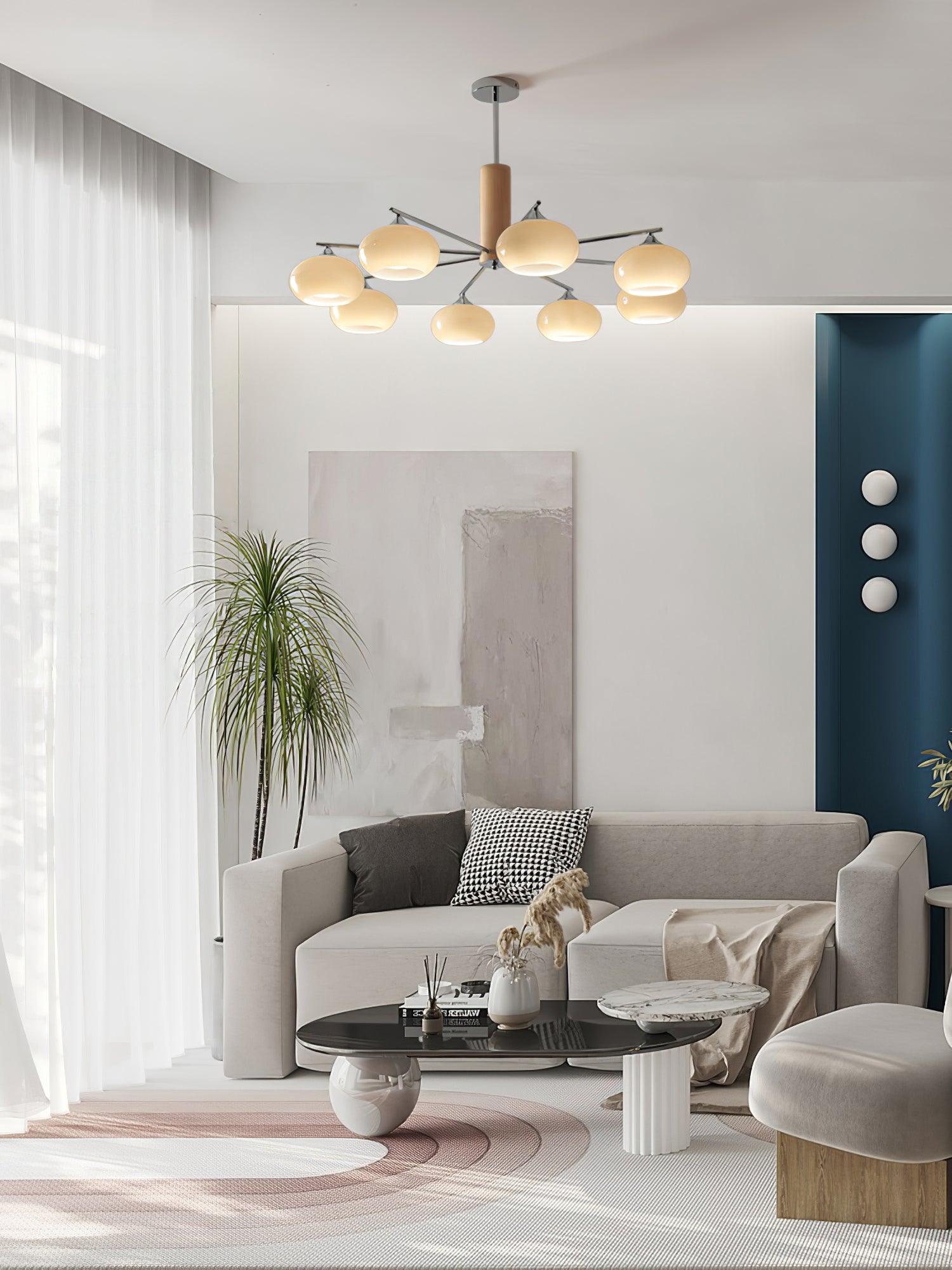 Lámpara de Techo Elíptica de Vidrio Persimón, 3/6/8 Lámparas, Diseño Moderno, Altura Ajustable, Ideal para Interiores 6
